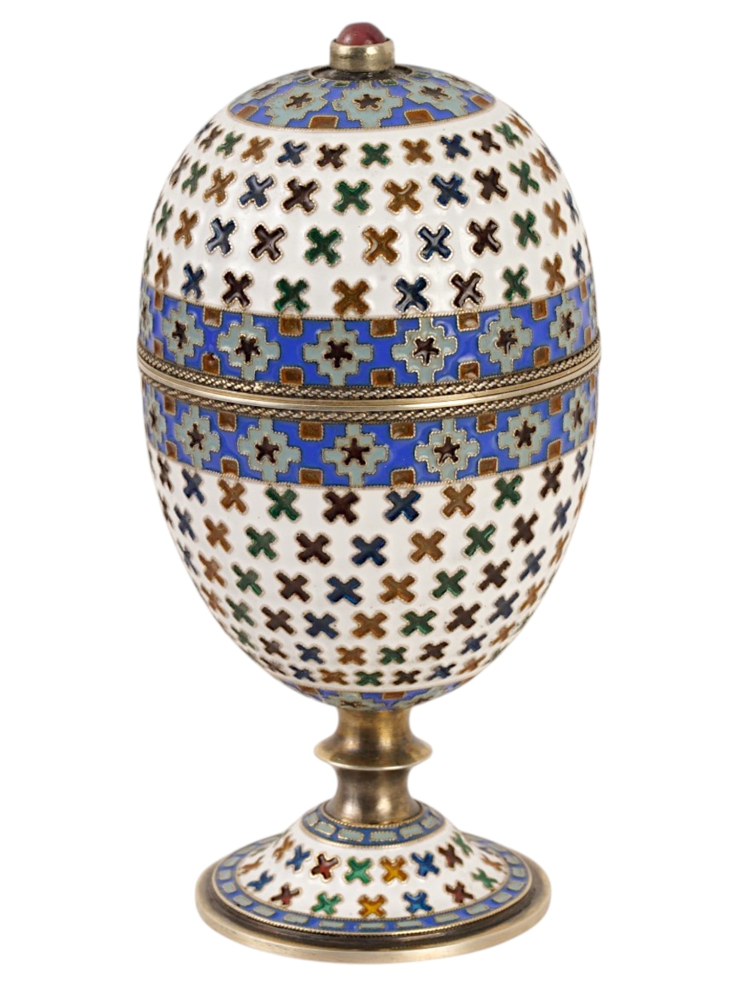 RUSSIAN GILT SILVER PLIQUE A JOUR ENAMEL EGG ON A STEM (1 of 8)