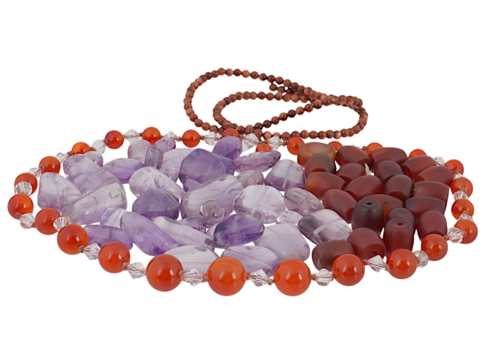 VINTAGE AMETHYST CARNELIAN CORAL BEADS: A large lot of beads made of gemstones, including amethyst, carnelian, coral, as well as glass. Beaded Jewelry, Mineral Stones. THIS LOT IS ELIGIBLE FOR A 30-DAY UNCONDITIONAL RETURN FROM THE DATE OF