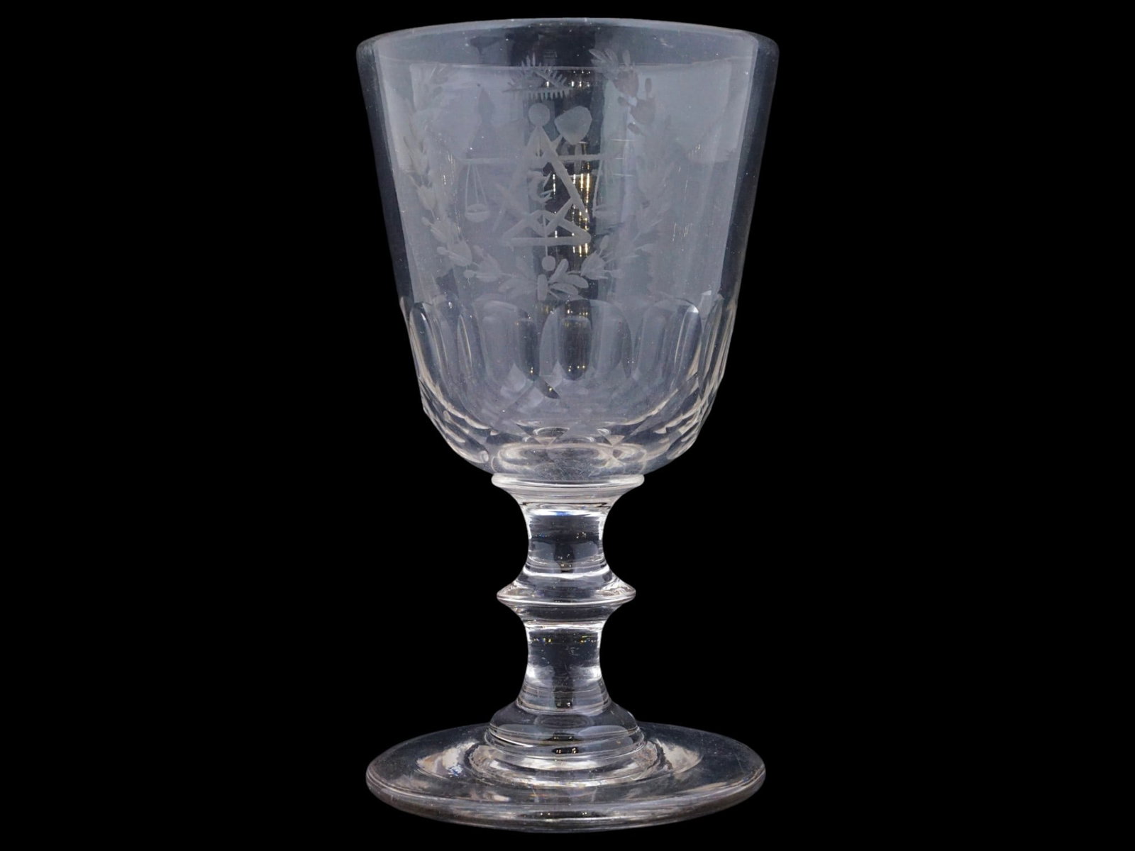 MASONIC ETCHED INITIALS CLEAR GLASS WINE GOBLET (1 of 10)