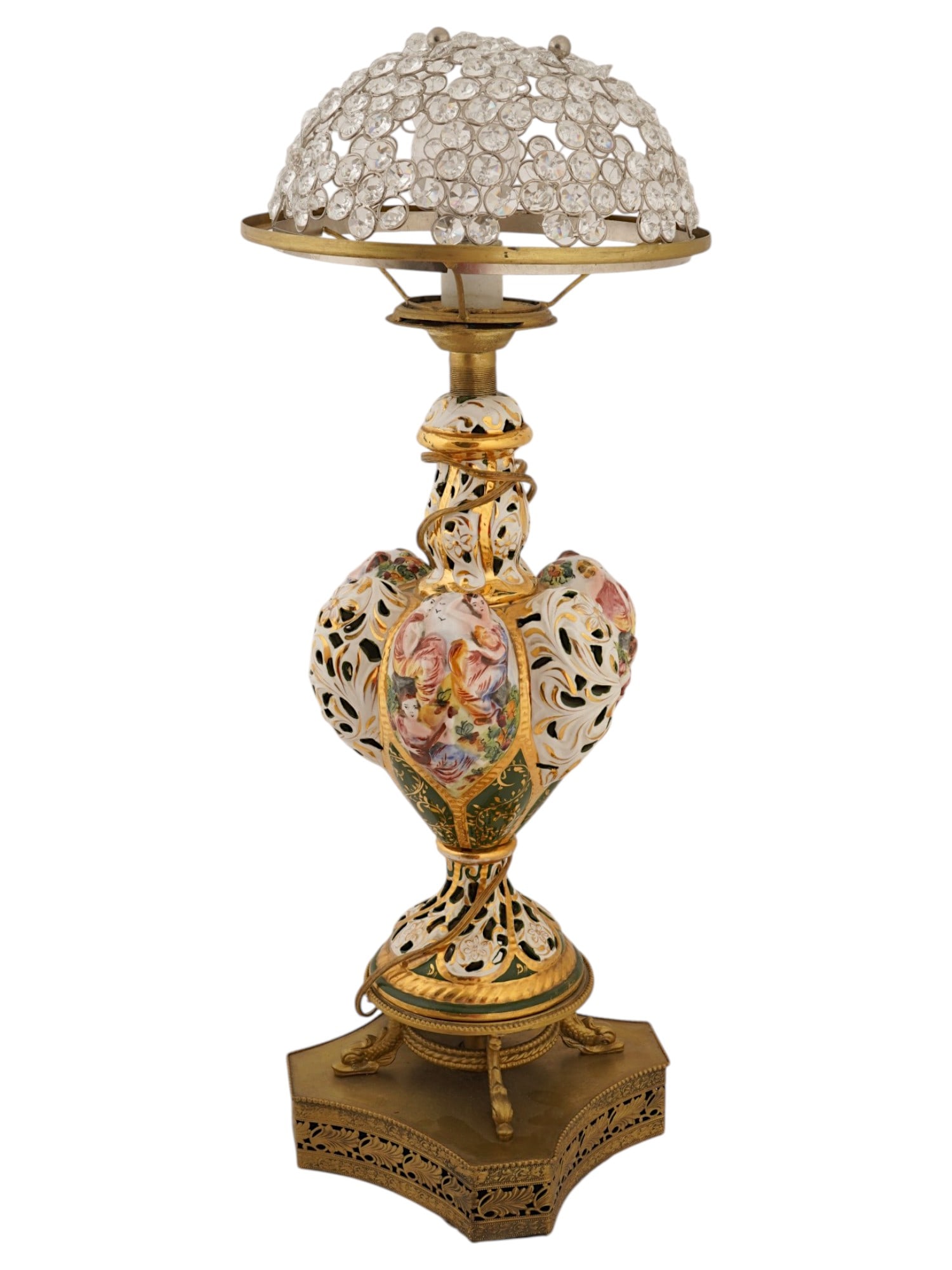 CAPODIMONTE STYLE PAINTED PORCELAIN BRASS TABLE LAMP (1 of 10)