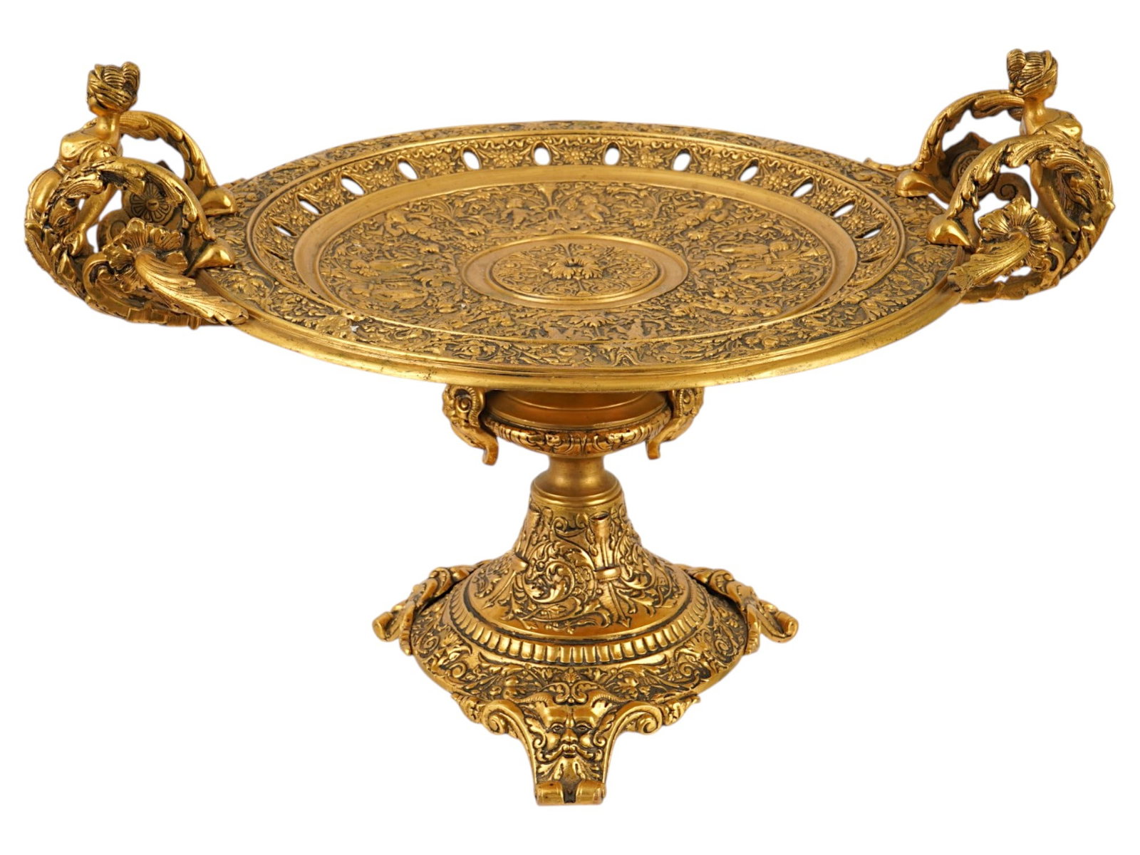 ANTIQUE FRENCH RENAISSANCE REVIVAL GILT BRONZE TAZZA (1 of 13)