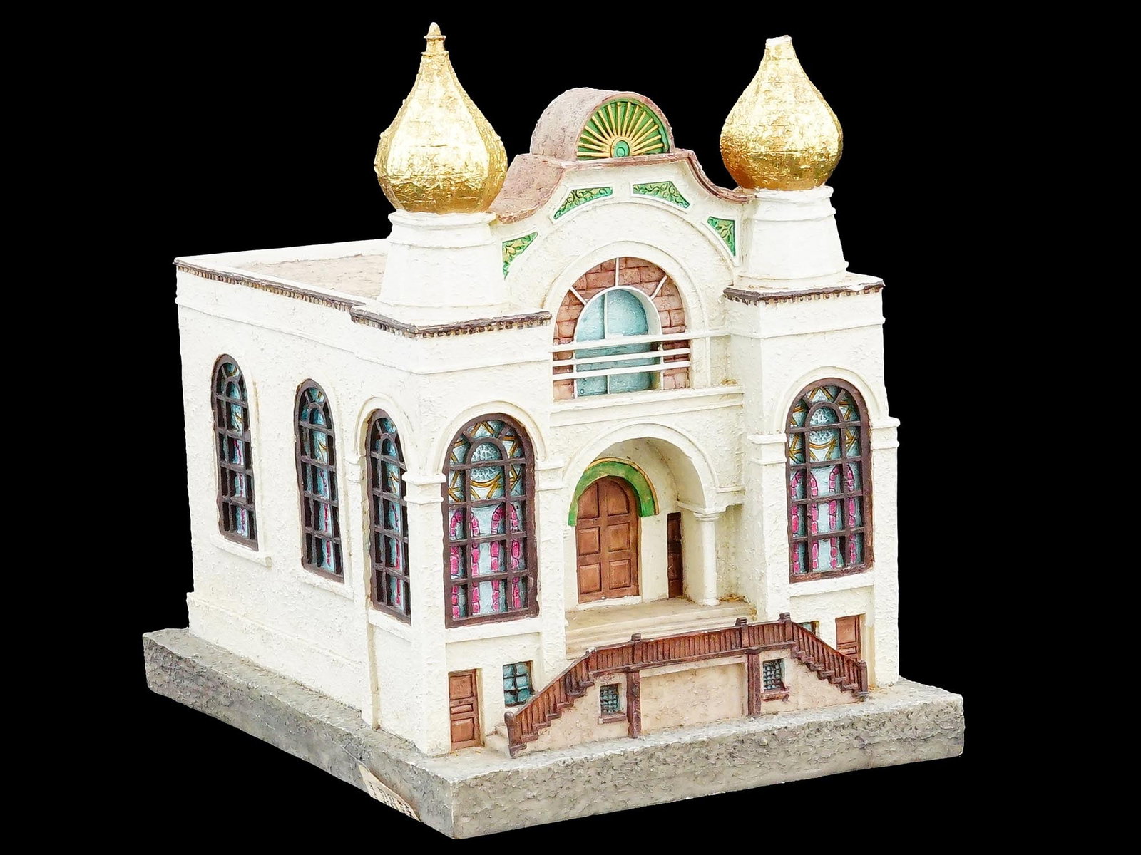 VINTAGE JUDAICA CHARITY BOX MONTEFIORE CONGREGATION NY: A vintage charity box in the style of the Montefiore Congregation, South Bronx, New York, designed by Reuven Masel. Crafted in hand-painted resin, this replica reflects the architectural features of t