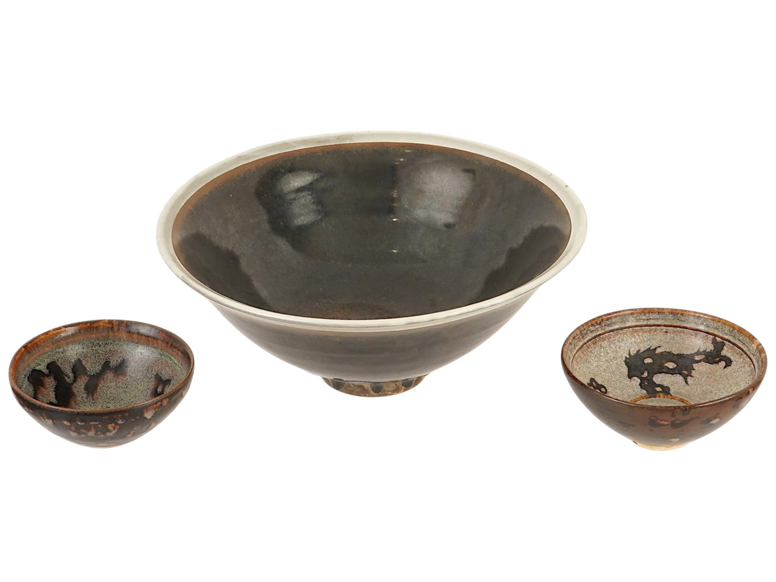 LOT OF THREE CHINESE TENMOKU CERAMIC BOWLS (1 of 5)