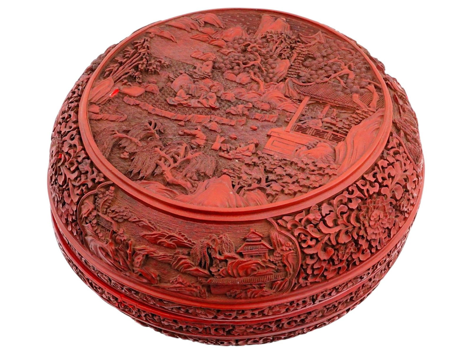 CHINESE CARVED RED CINNABAR LACQUER COVERED BOX (1 of 12)