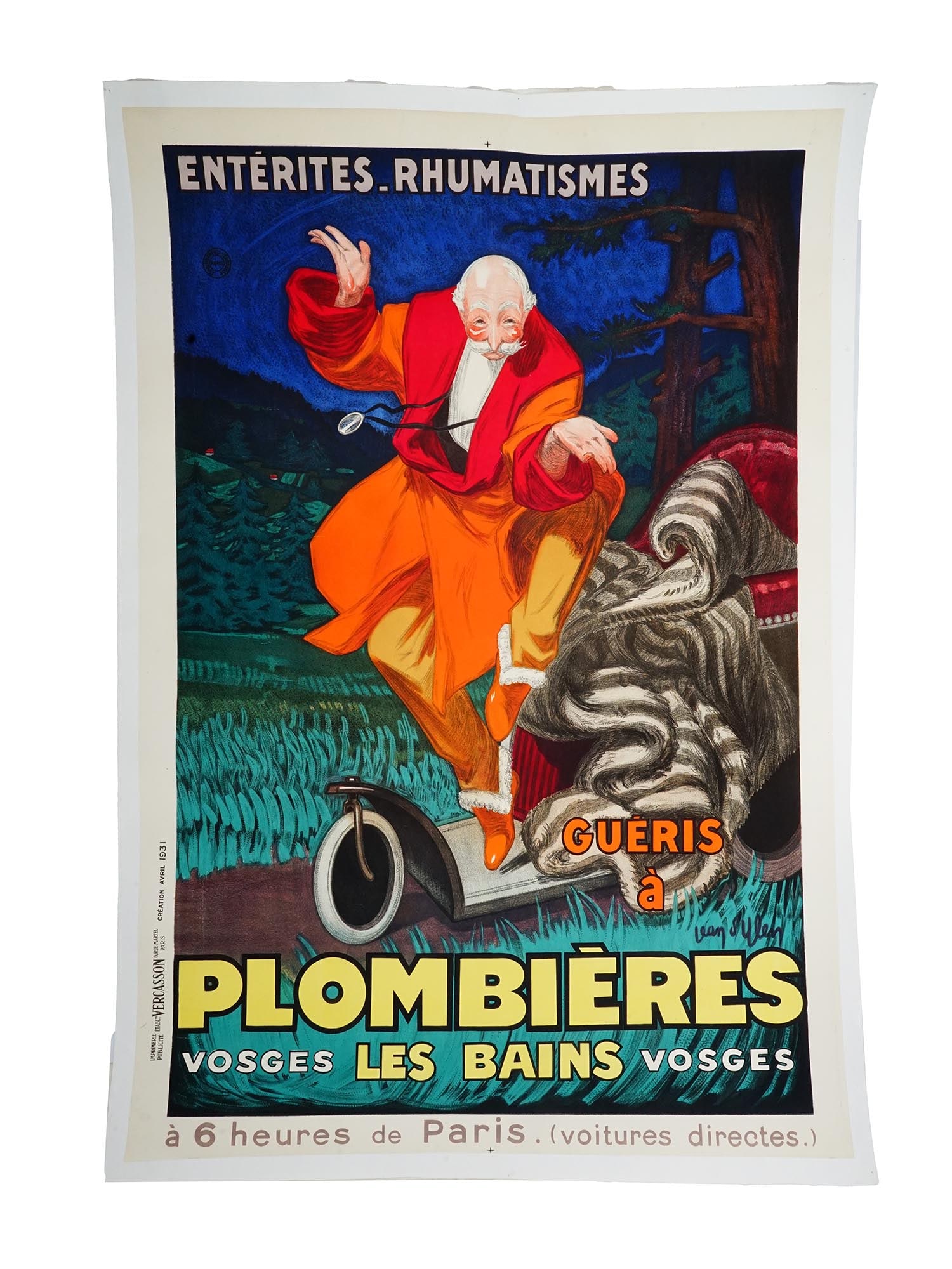JEAN D'YLEN 1931 FRENCH TRAVEL LITHOGRAPH POSTER: This 1931 French travel poster is a color stone lithograph by the prominent graphic artist Jean d'Ylen (1886–1938). Strongly influenced by the style of Leonetto Cappiello, d'Ylen's advertising work 