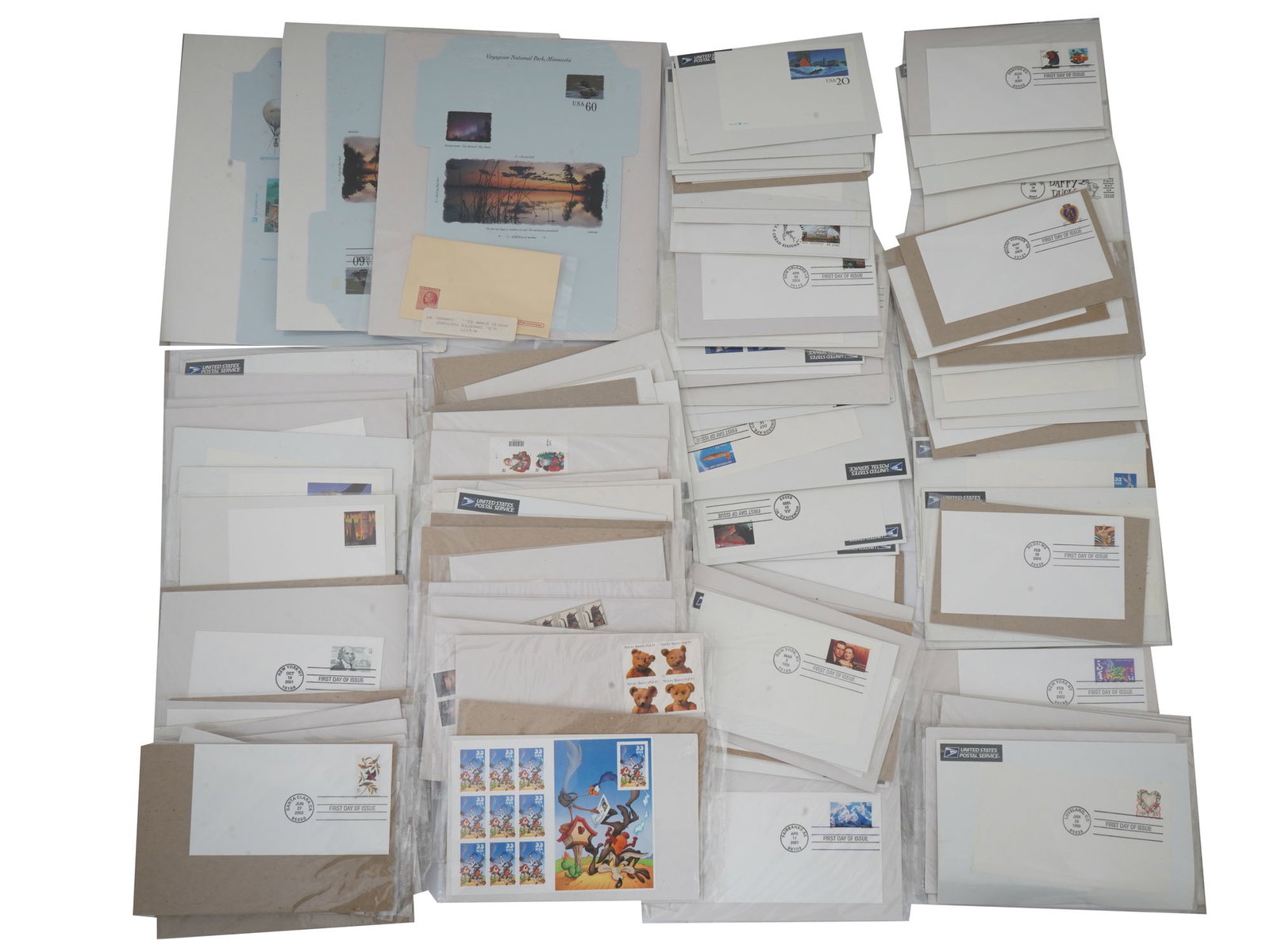 BOX OF STAMPS W SEALED FIRST DAY ISSUED ENVELOPES (1 of 6)