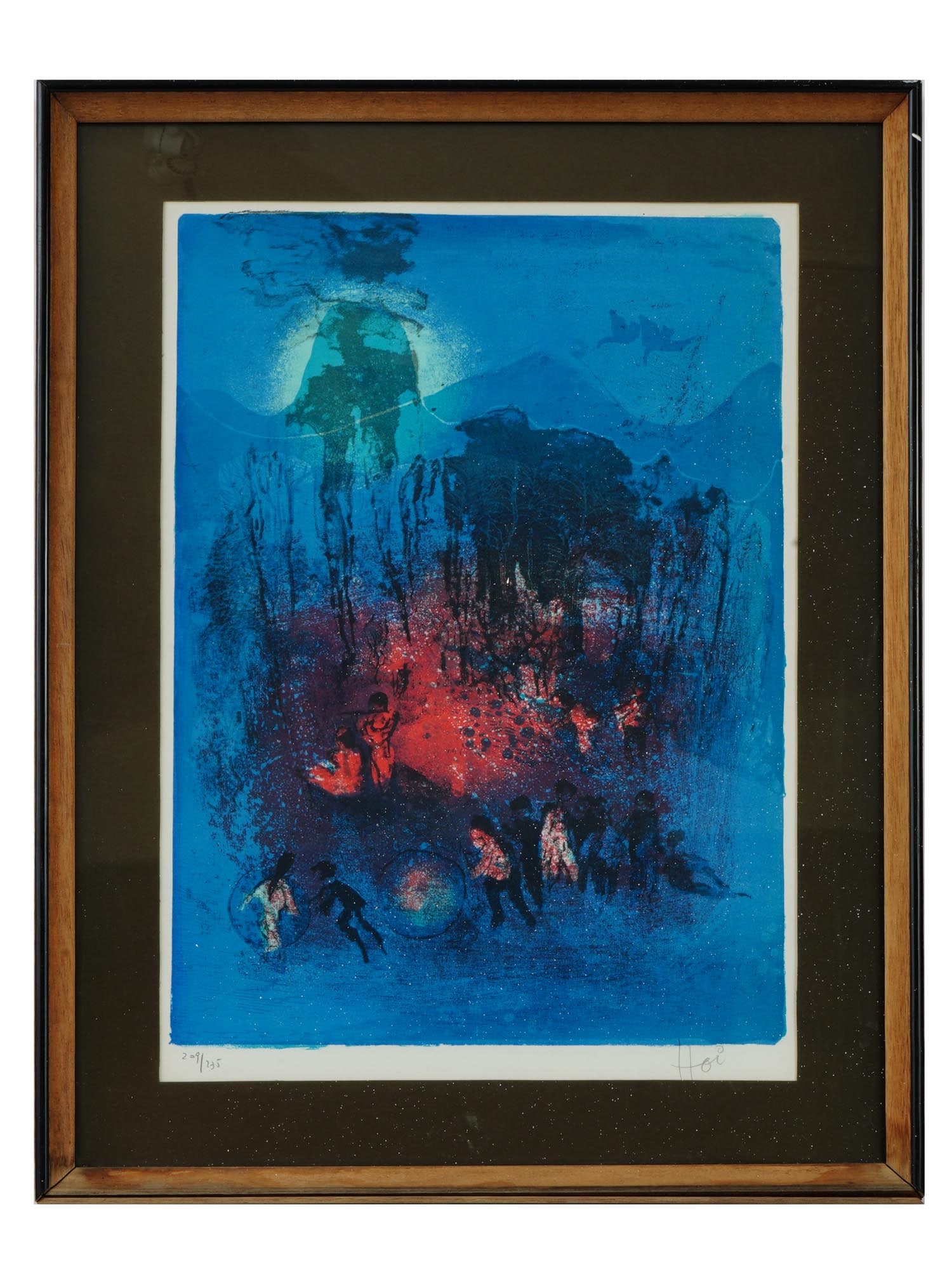 VIETNAMESE FRENCH LITHOGRAPH BY LE BA DANG HOI SIGNED: Le Ba Dang, or Lebadang, as well as Hoi, Vietnamese French, 1921 to 2015, a color lithograph print depicting an abstract composition with figures. Signed in pencil lower right and numbered 209 of 275 