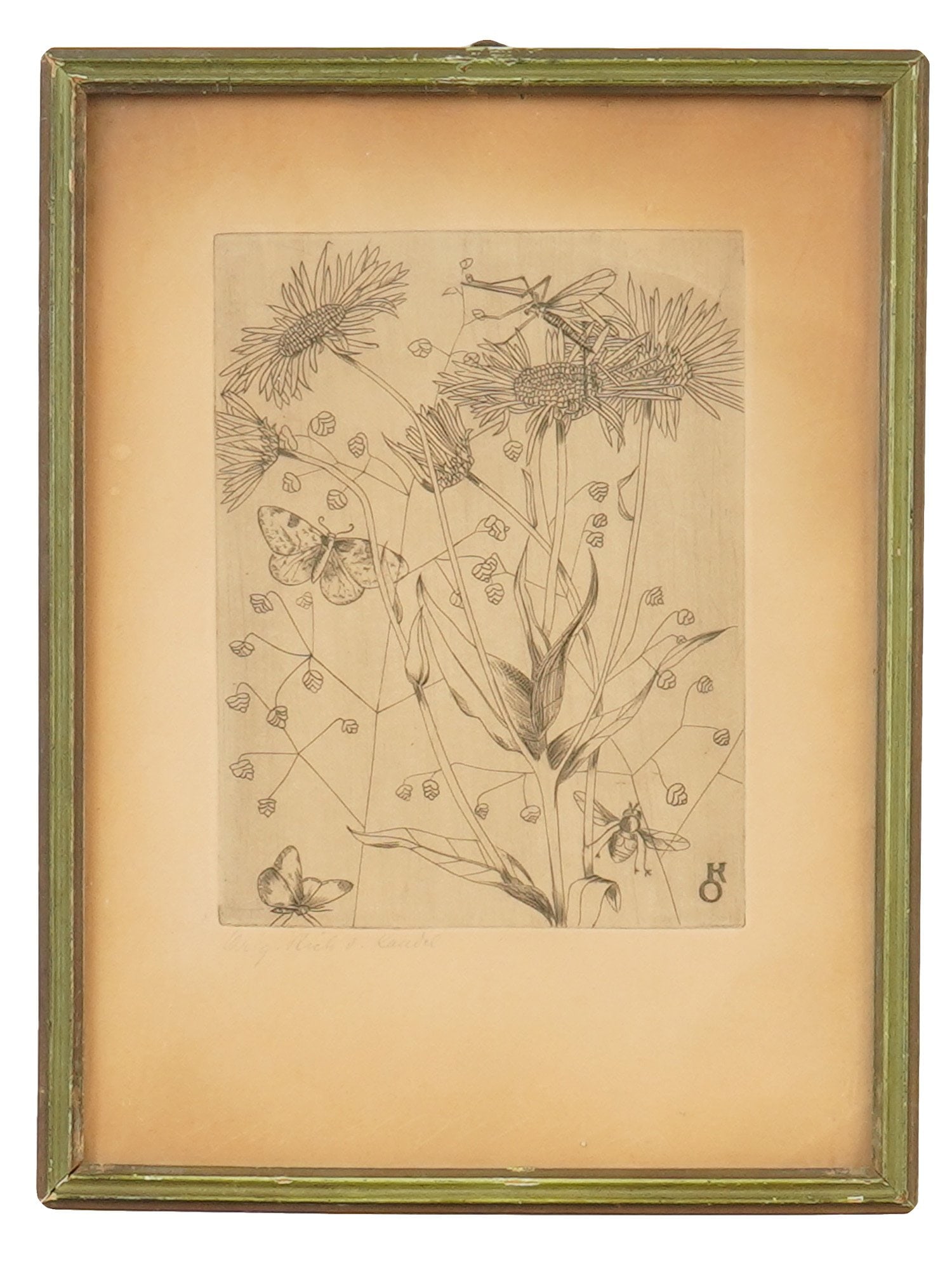 MID CENTURY BOTANICAL ETCHING SIGNED KAUDEL (1 of 5)