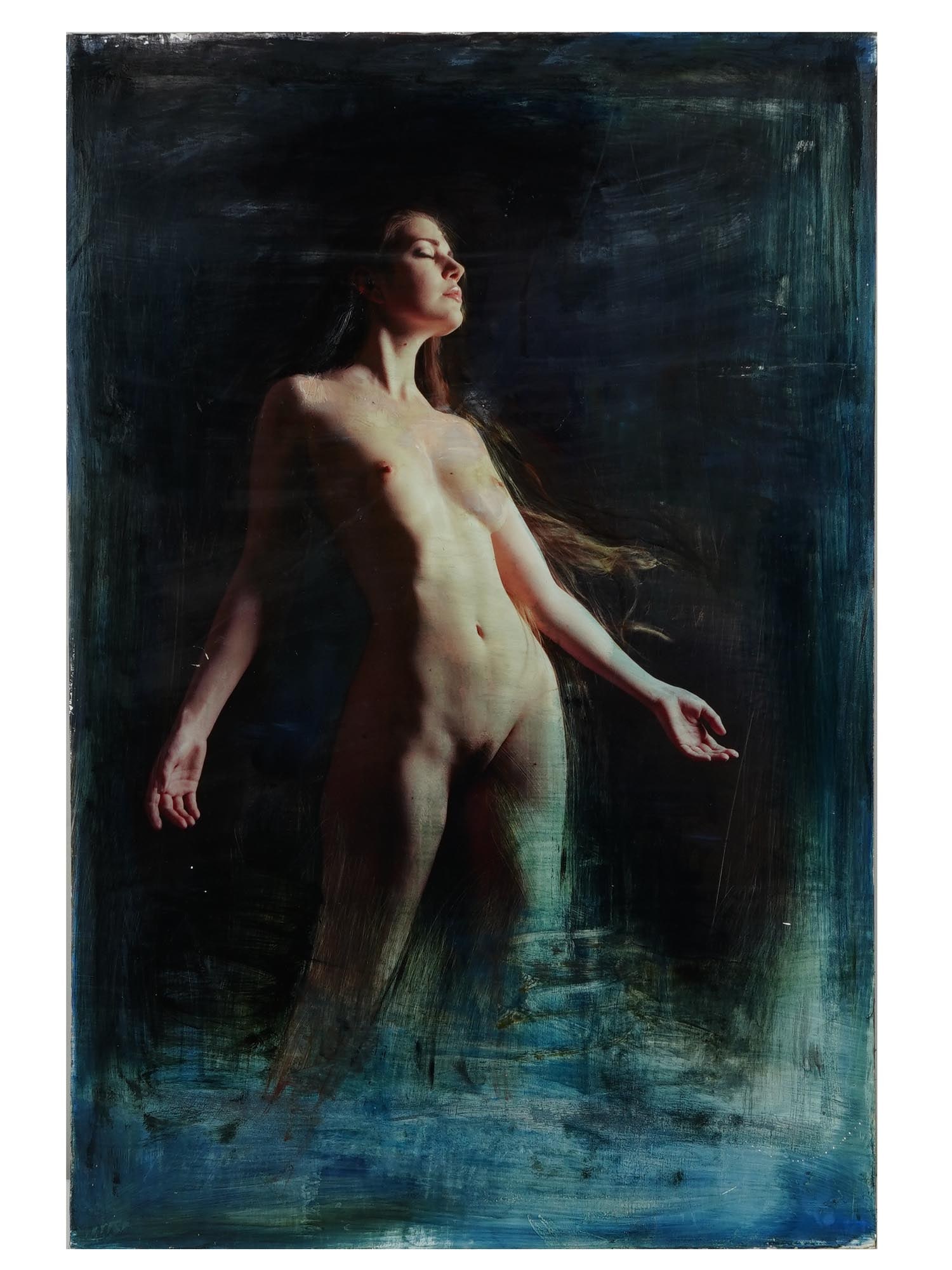 VINTAGE OIL OVER PHOTOGRAPH NUDE FEMALE ARTWORK (1 of 4)