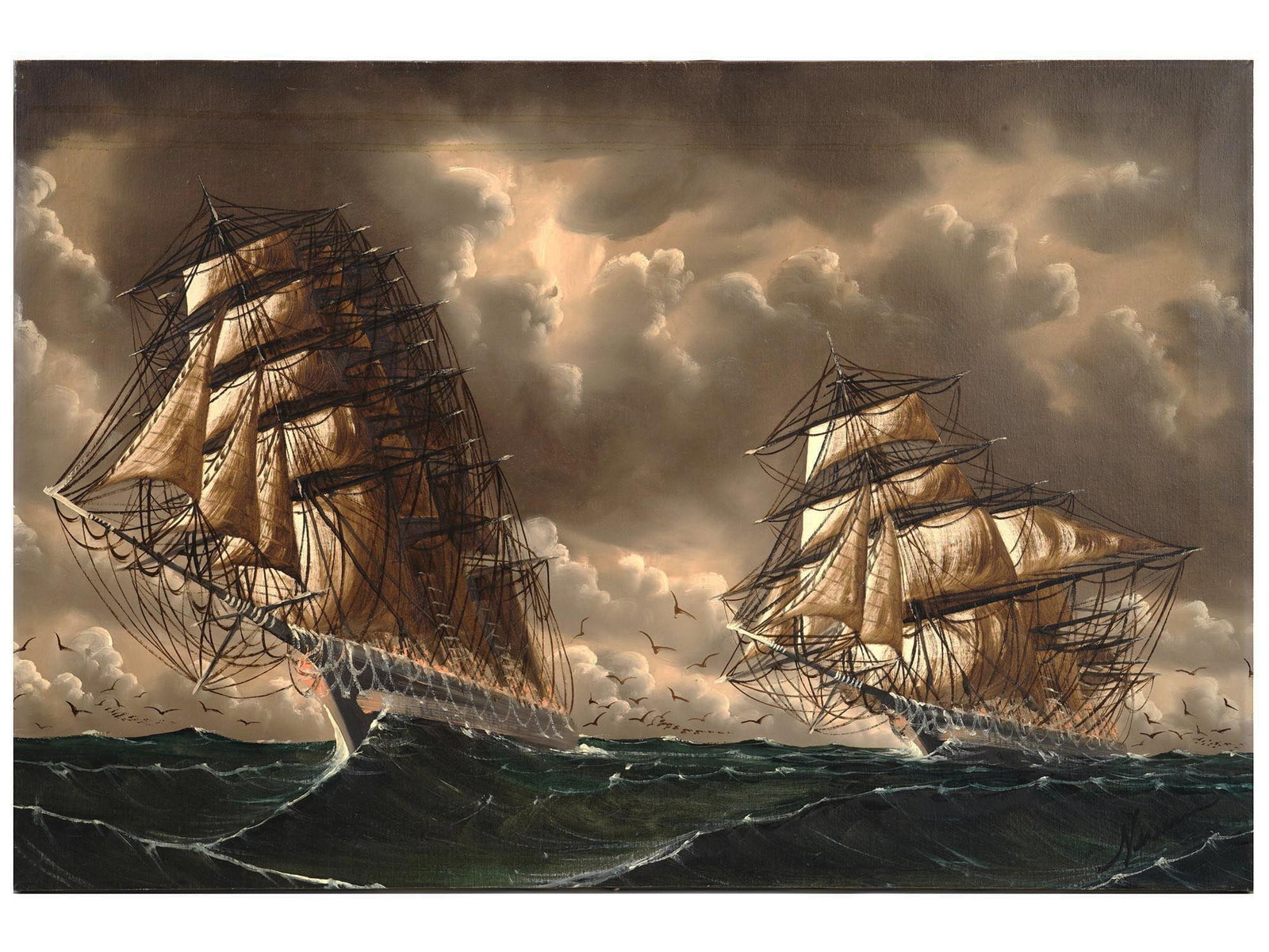MID CENTURY AMERICAN NAVAL PAINTING SIGNED NEWMAN (1 of 5)