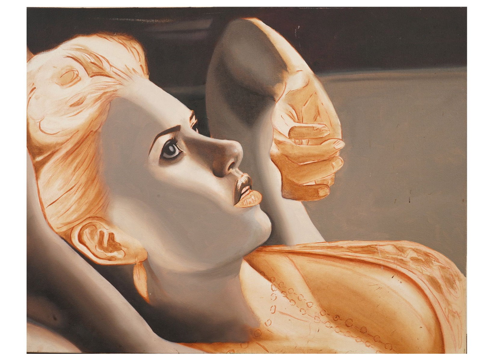 CONTEMPORARY STYLIZED PORTRAIT OF WOMAN OIL PAINTING: A Contemporary American School oil painting on canvas depicting a portrait of a woman. Unsigned. Modernist and Contemporary Fine Art, Female Portrait Oil Paintings, Wall Art, and Collectibles.