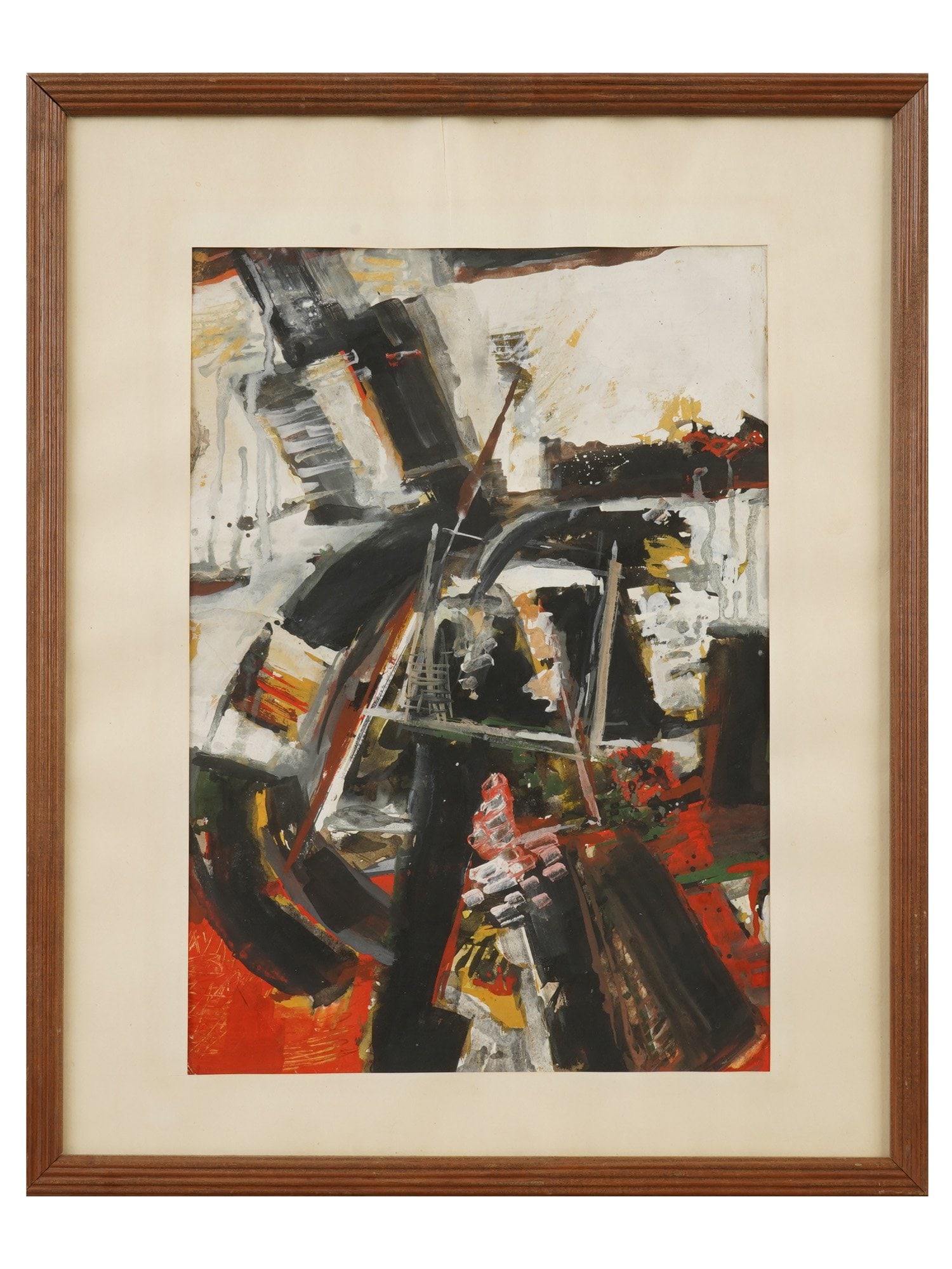 SERBIAN MIXED MEDIA PAINTING BY MOMCILO ANTONOVIC: Momcilo Moma Antonovic, Serbian, 1938 to 2019, a mixed media painting on paper, Vatra, 1966. Framed. Signed, titled, and dated, on the backside. Momcilo Moma Antonovic was a prominent Serbian painter,
