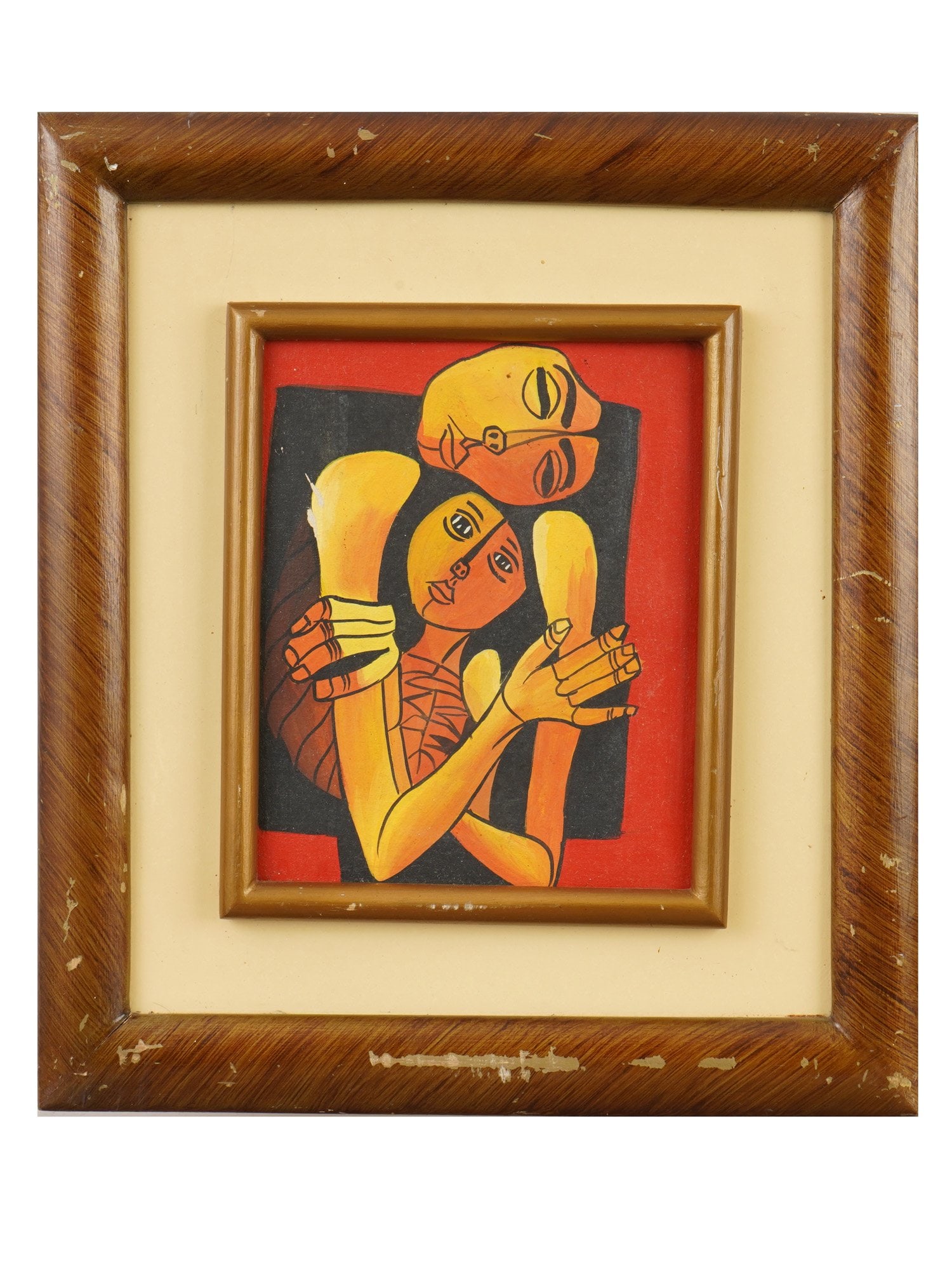 MIXED MEDIA PAINTING AFTER OSWALDO GUAYASAMIN: A mixed media painting on canvas after Oswaldo Guayasamin, Ecuadorian, 1919 to 1999 titled Ternura or Tenderness. The artwork powerfully captures a deeply emotional embrace between a mother and her ch