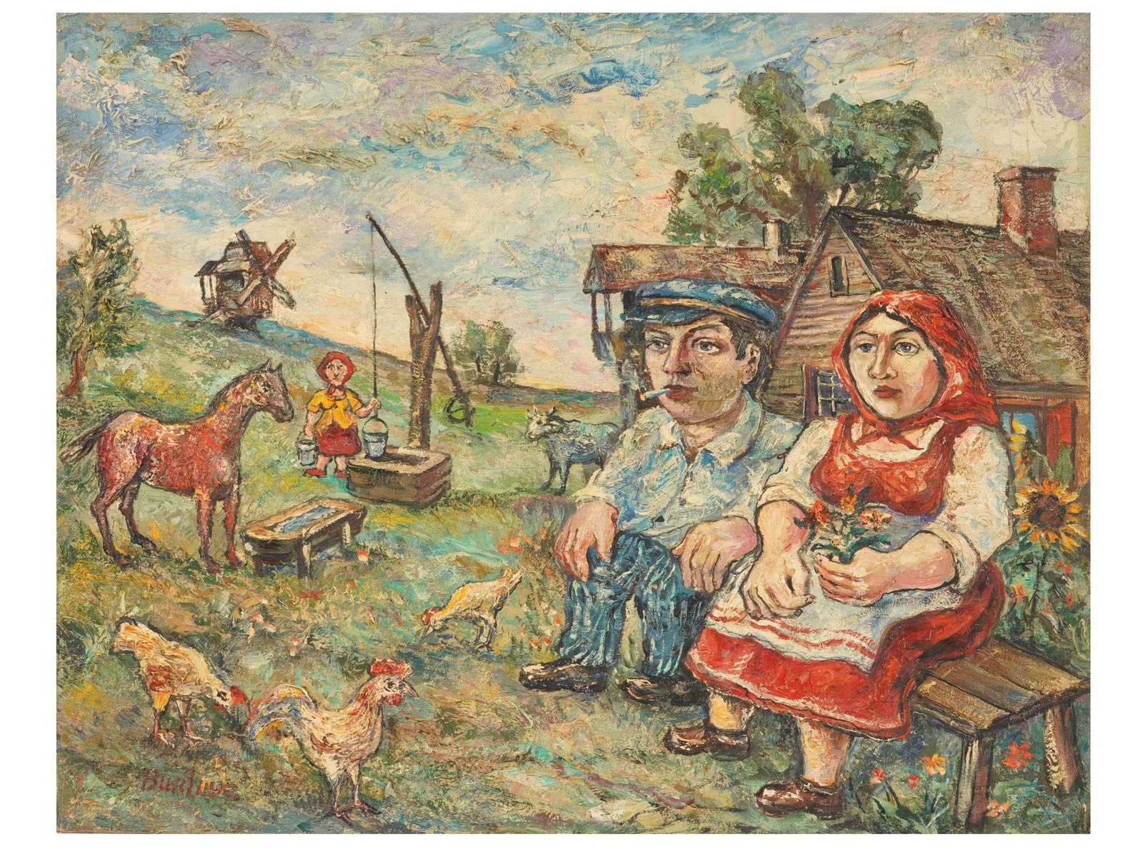 MODERNIST RURAL OIL PAINTING SIGNED DAVID BURLIUK (1 of 4)
