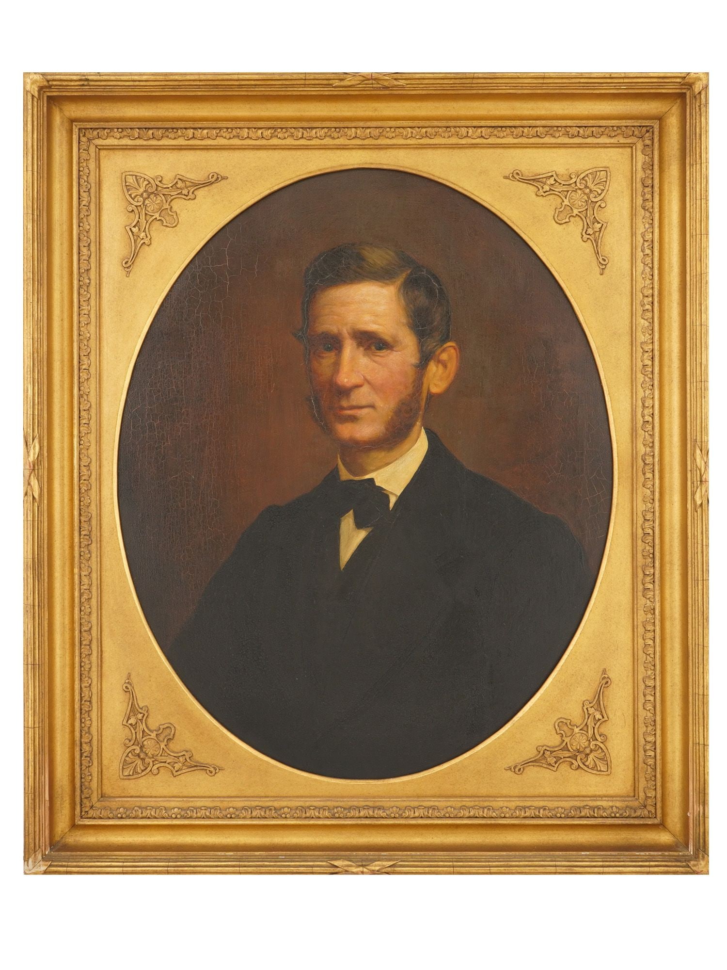 AFTER JARED BRADLEY FLAGG AMERICAN PORTRAIT PAINTING: After Jared Bradley Flagg, American, 1820 to 1899, an oil portrait painting on canvas depicting a gentleman. Inscribed on verso. Jared Bradley Flagg is known for his idealized formal portraiture, capt