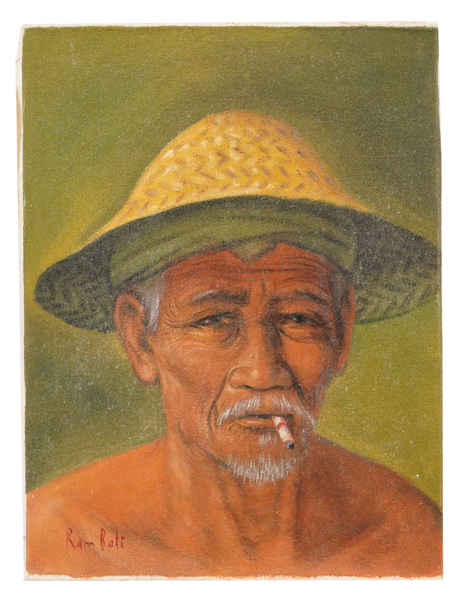 INDIAN MALE PORTRAIT OIL PAINTING SIGNED RAM BALI (1 of 4)