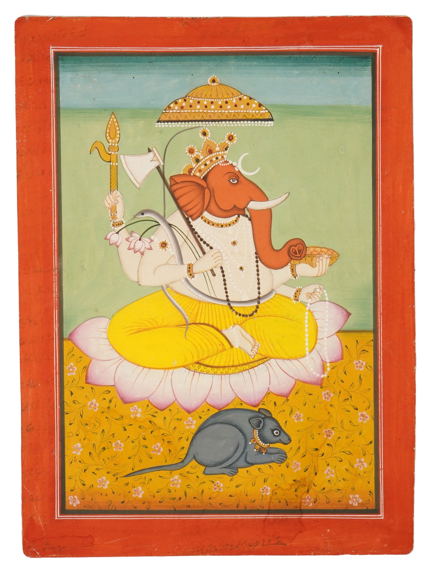 INDIAN BUNDI SCHOOL MINIATURE PAINTING WITH GANESHA (1 of 4)
