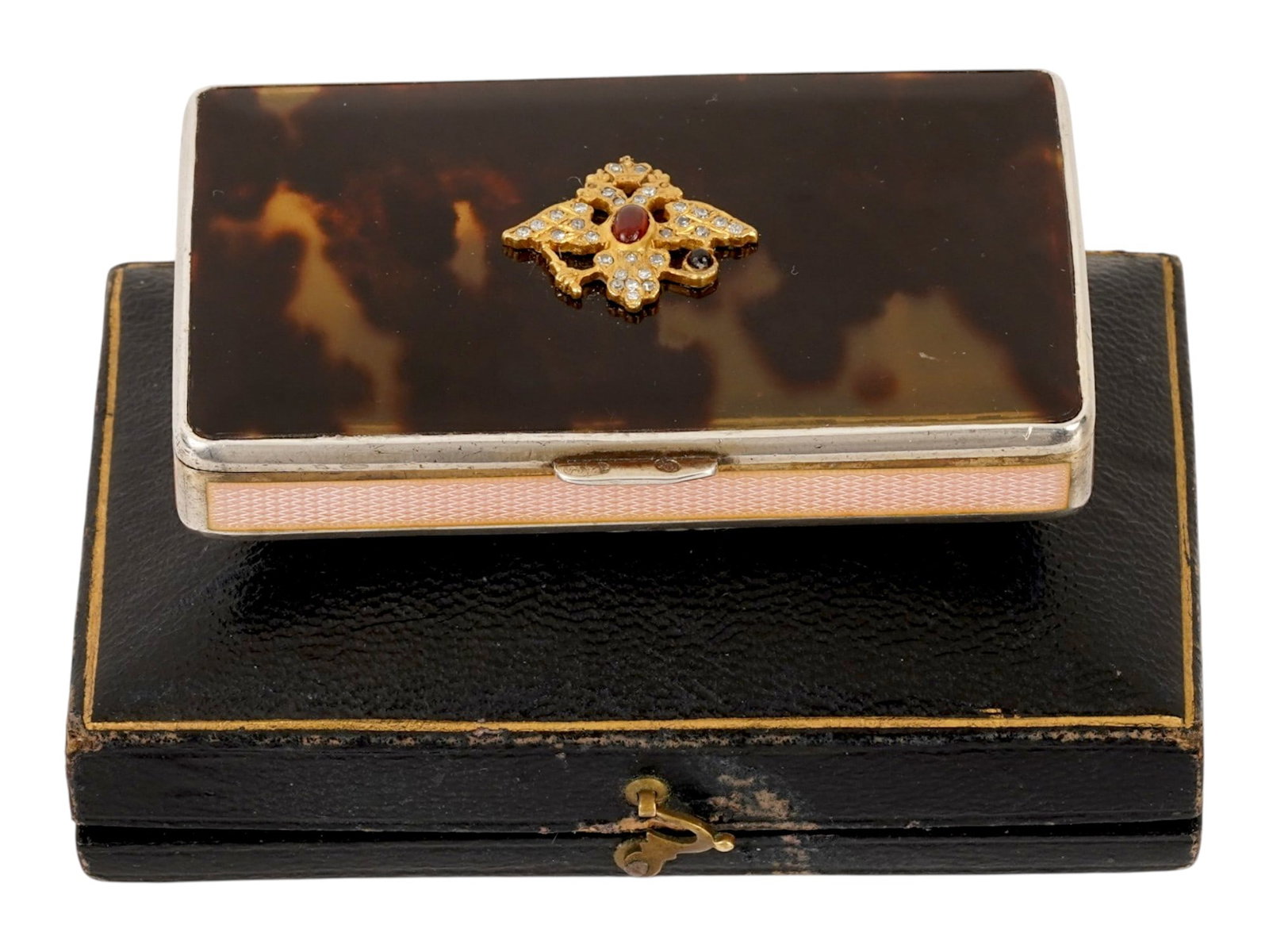 RUSSIAN SILVER ENAMEL DIAMOND RUBY CIGARETTE CASE - 2