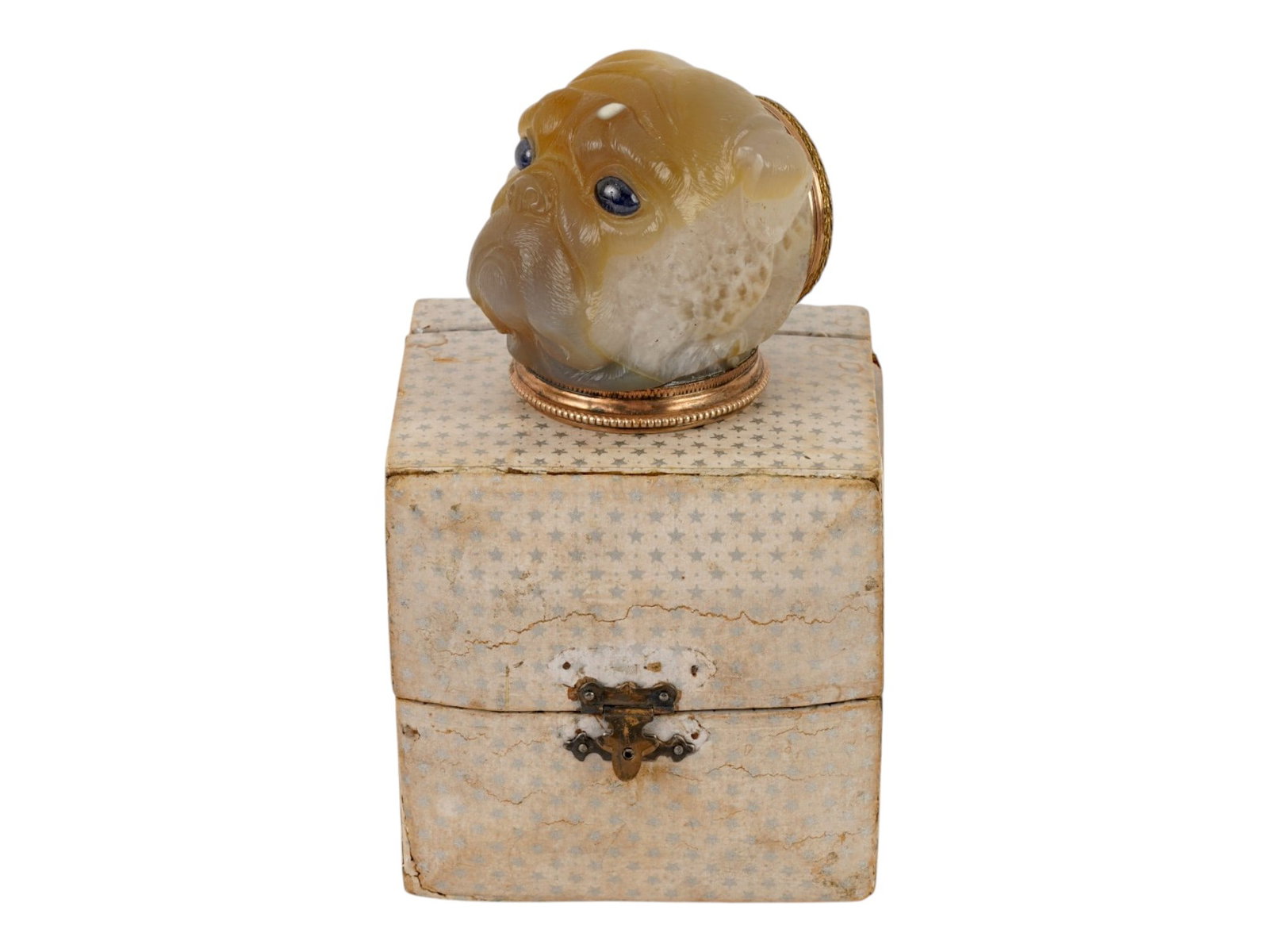 RUSSIAN SILVER ENAMEL AGATE PILL BOX W BULLDOGS HEAD (1 of 16)