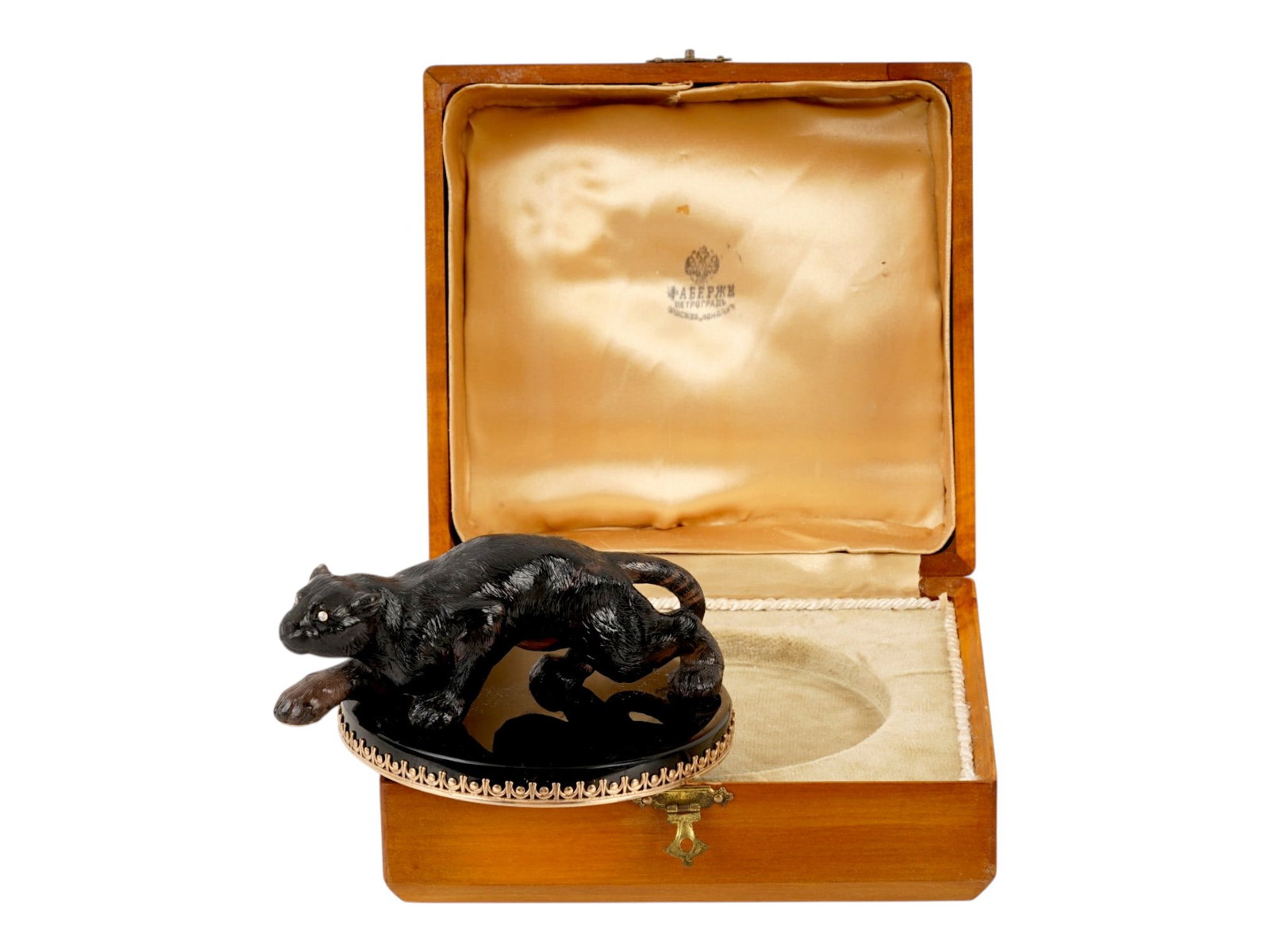 RUSSIAN CARVED OBSIDIAN AND DIAMOND PANTHER FIGURINE (1 of 11)