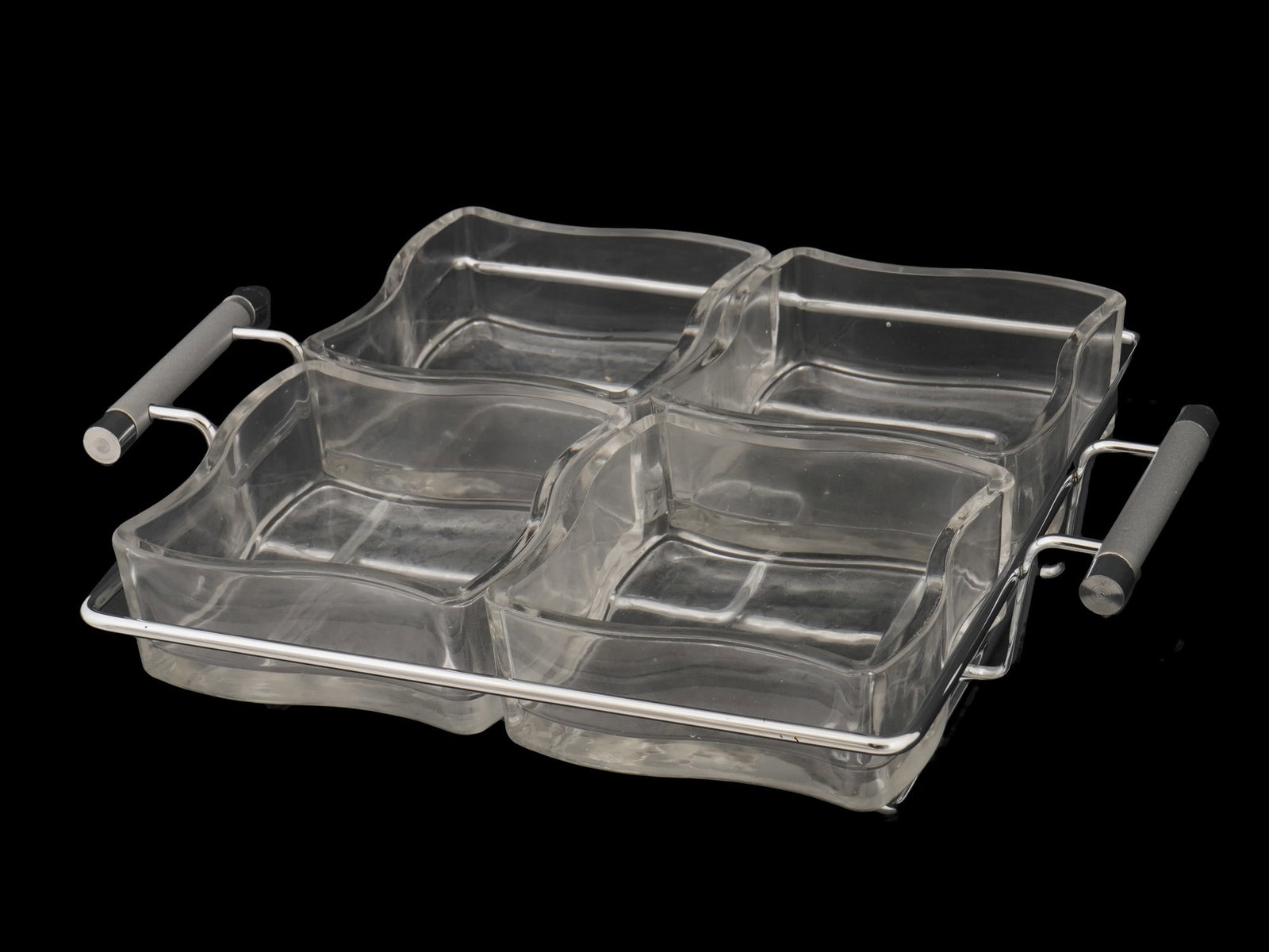 MID CENTURY CRYSTAL GLASS SERVING DISH W CONTAINERS (1 of 5)