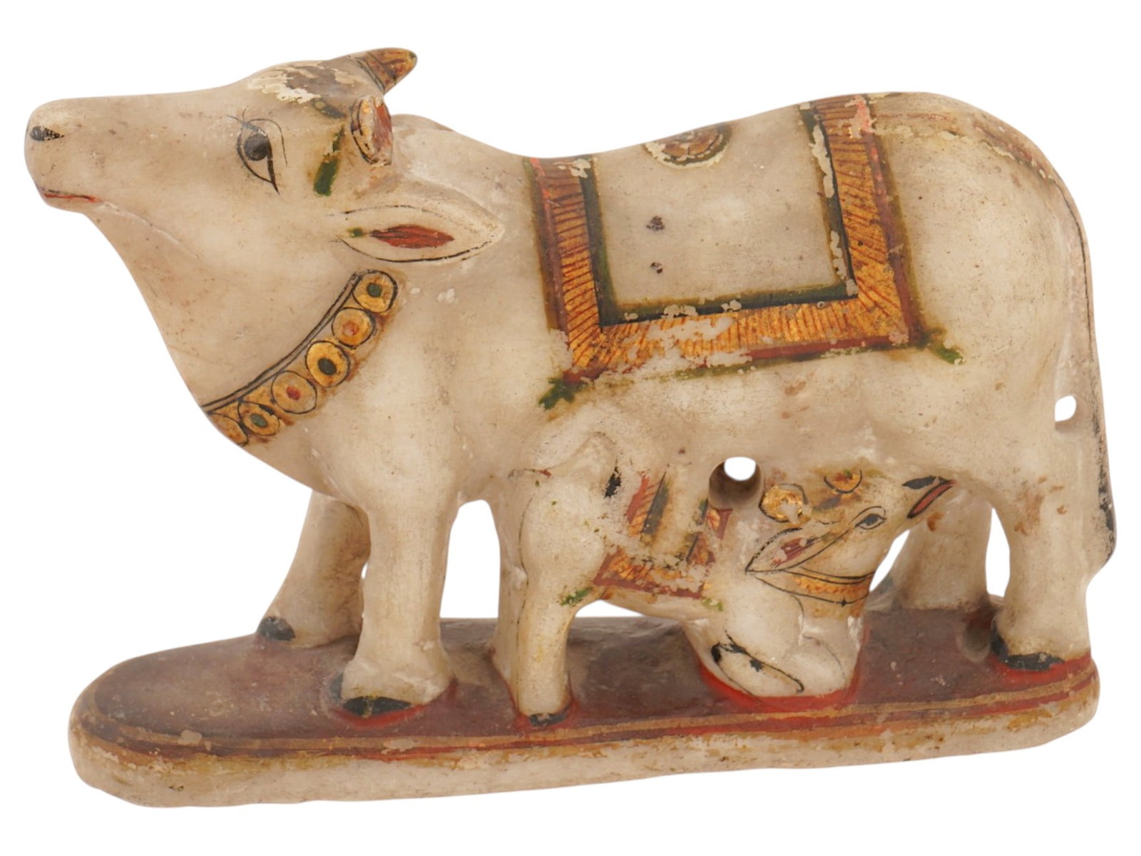 INDIAN HAND PAINTED CARVED STONE COW FIGURINE (1 of 8)