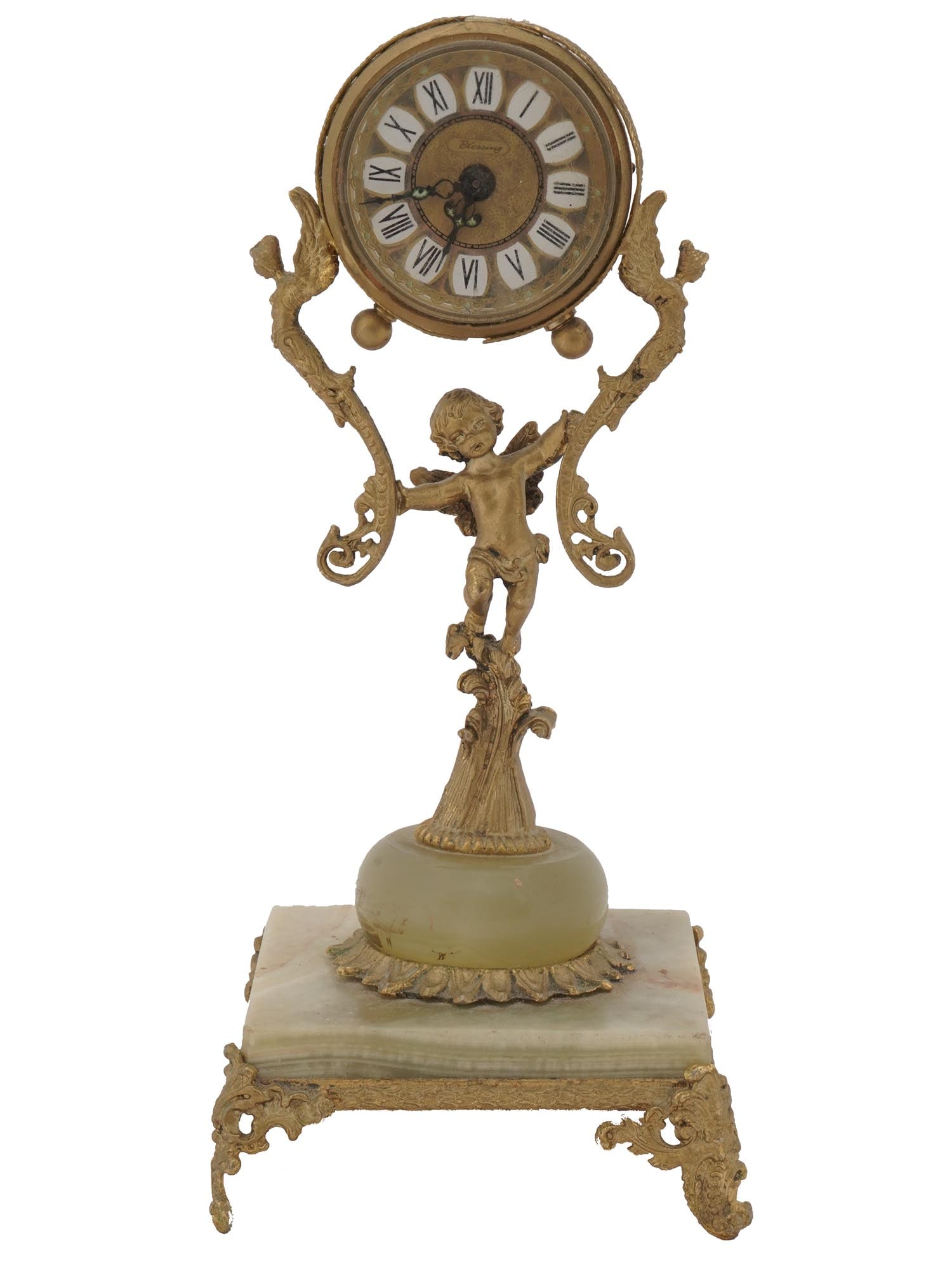 BLESSING BAROQUE STYLE CHERUB CLOCK ON ONYX BASE - 2