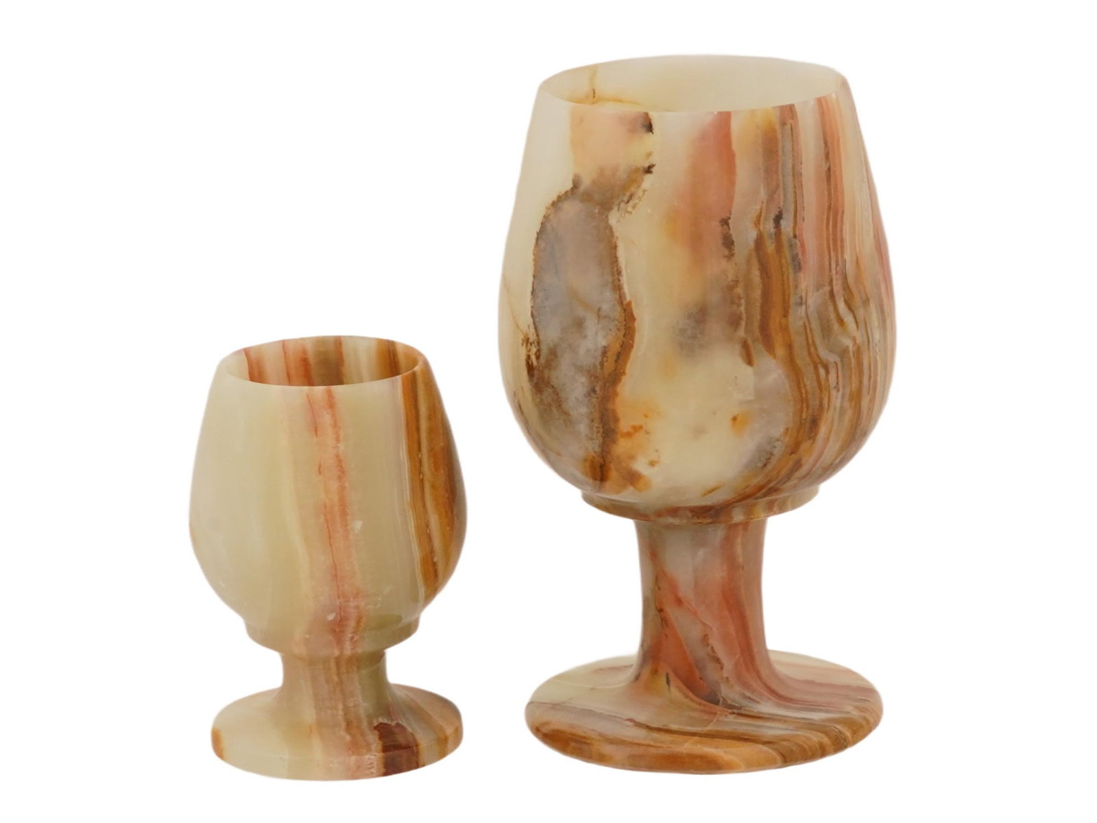 PAIR OF VINTAGE CARVED ONYX FOOTED CUPS (1 of 7)