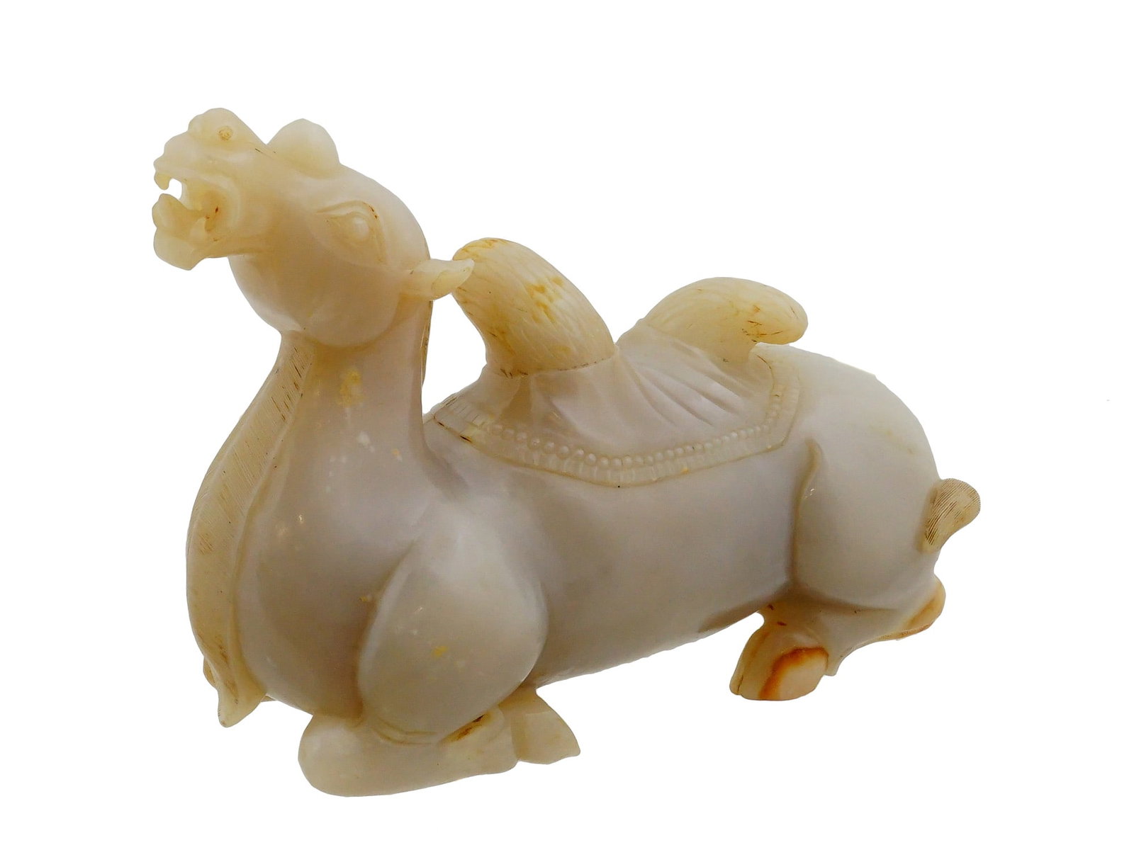 ANTIQUE CHINESE QING CARVED WHITE JADE CAMEL FIGURINE (1 of 13)
