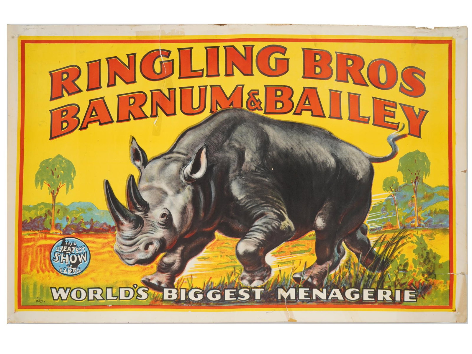 VINTAGE AMERICAN CIRCUS POSTER RINGLING BROS RHINOCEROS (1 of 3)