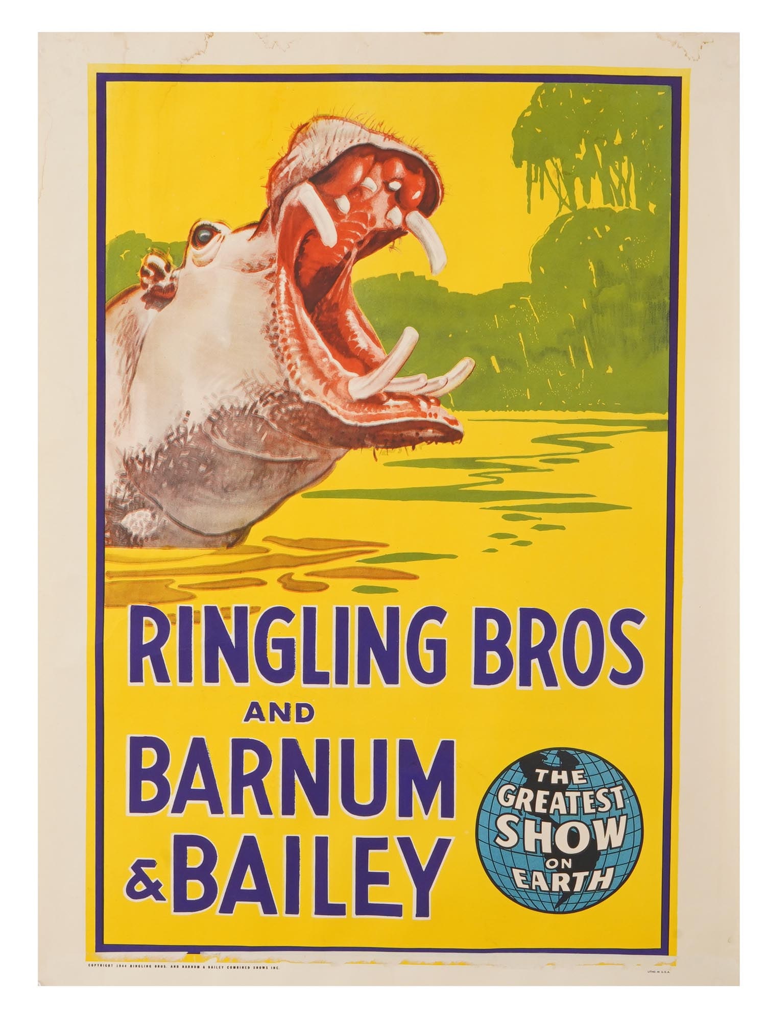 VTG AMERICAN CIRCUS POSTER RINGLING BROS HIPPOPOTAMUS (1 of 3)