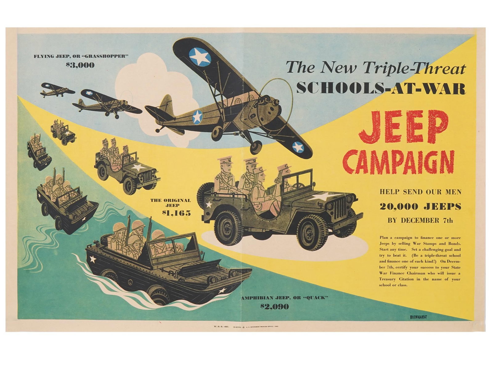 VINTAGE AMERICAN MILITARY POSTER JEEP CAMPAIGN (1 of 3)