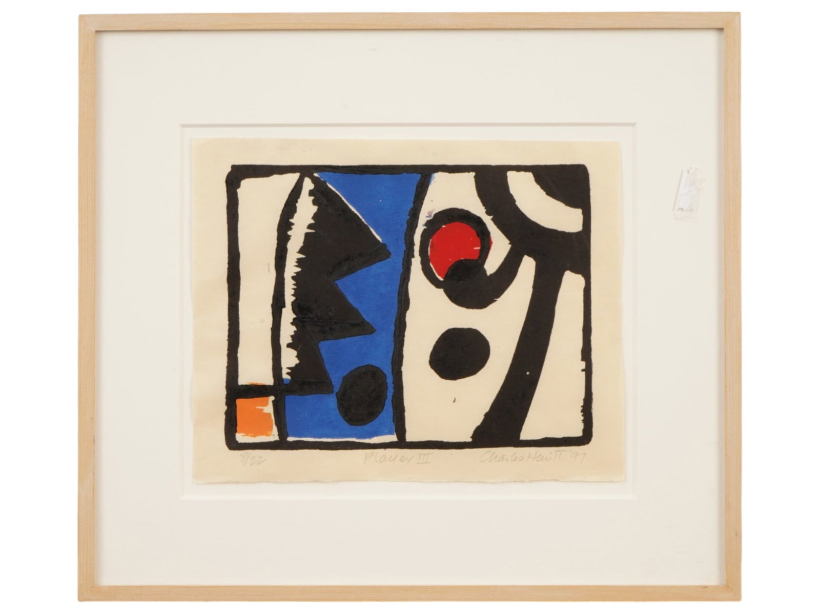 CHARLIE HEWITT AMERICAN LIMITED EDITION LITHOGRAPH: Charlie Hewitt, American, born 1946, color lithograph on paper. Abstract composition in primary colors. Titled Player III. Signed and dated 1997 in pencil lower right. Numbered 8 out of 22 lower