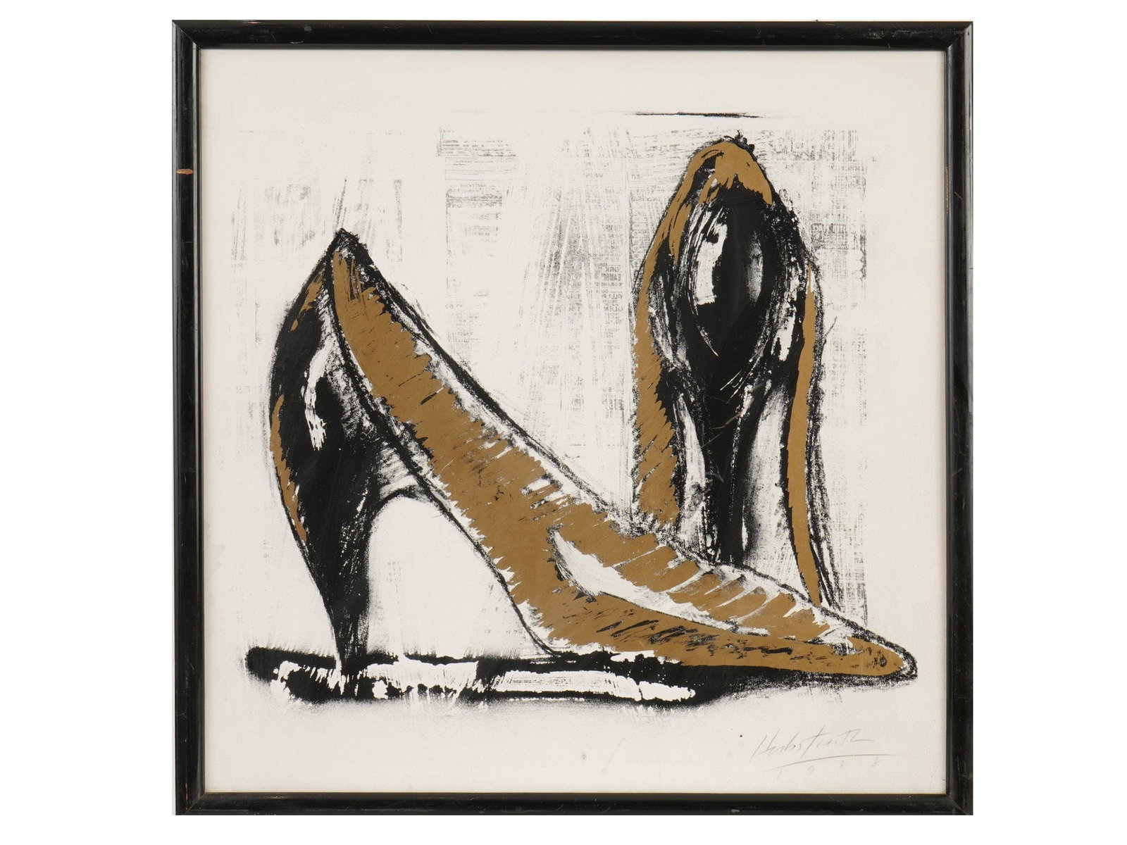 VINTAGE STILL LIFE PRINT ON BOARD W HIGH HEELED SHOES (1 of 4)