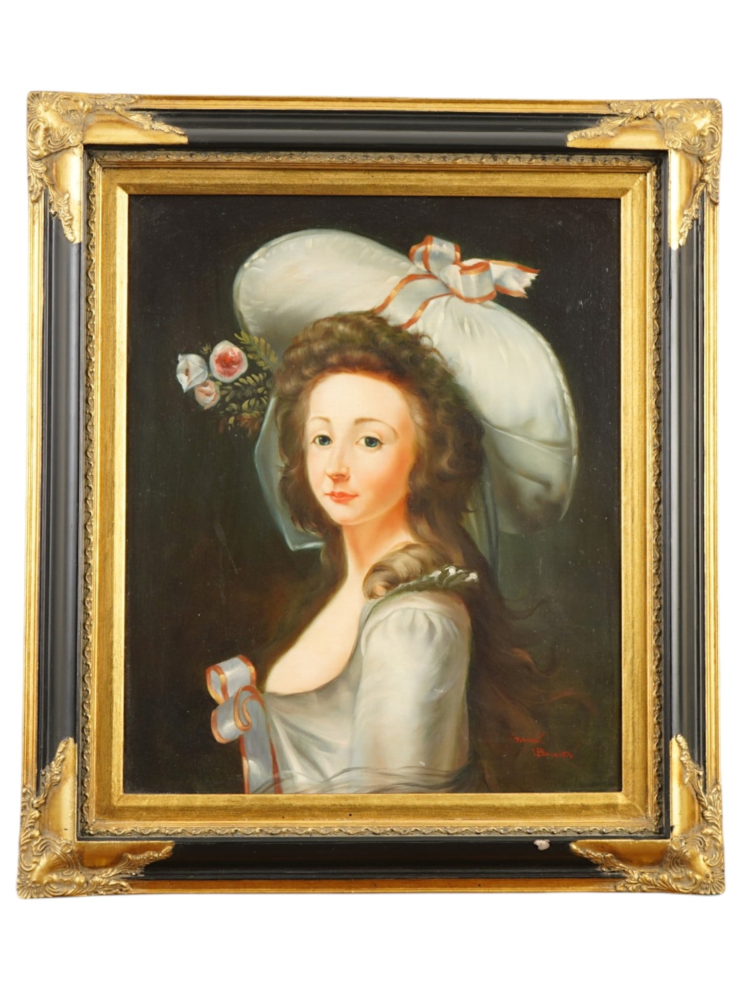 AMERICAN PORTRAIT PAINTING SIGNED JOHN T. BOWEN: A female portrait oil painting on canvas signed John T. Bowen lower right, American, 1081 to 1856. The composition focuses on the depiction of the sitter, rendered with attention to facial expression,