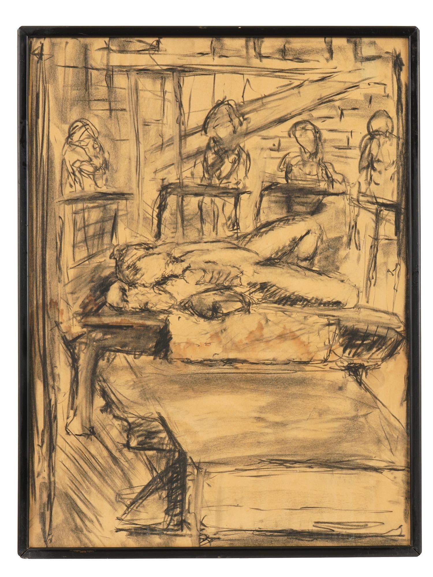 CHARCOAL DRAWING ART STUDIO SIGNED CHARLES CROSSMAN (1 of 4)