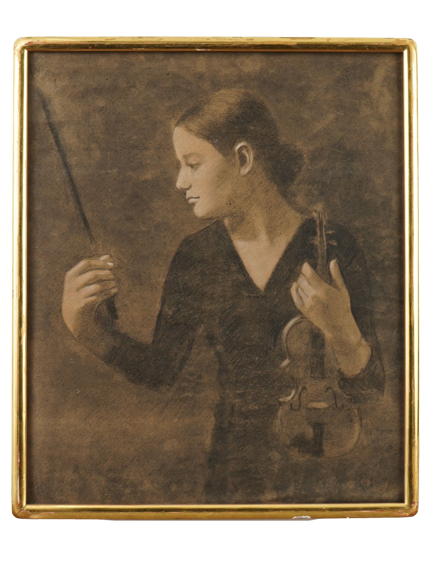 CHARCOAL PORTRAIT PAINTING ATTR GEORGIA FLETCHER (1 of 5)