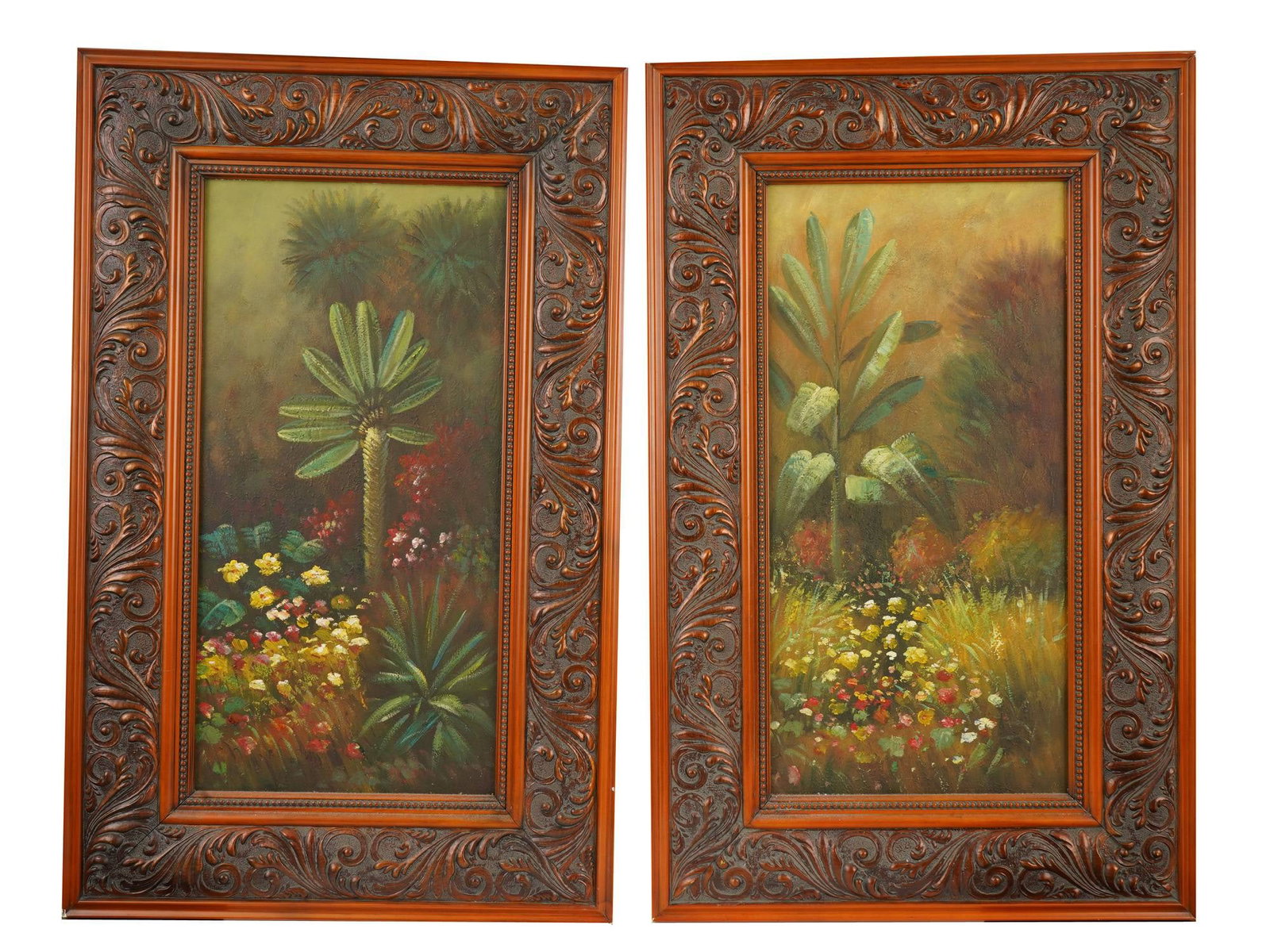 LOT OF TWO TROPICAL BOTANICAL SCENE OIL PAINTINGS (1 of 5)
