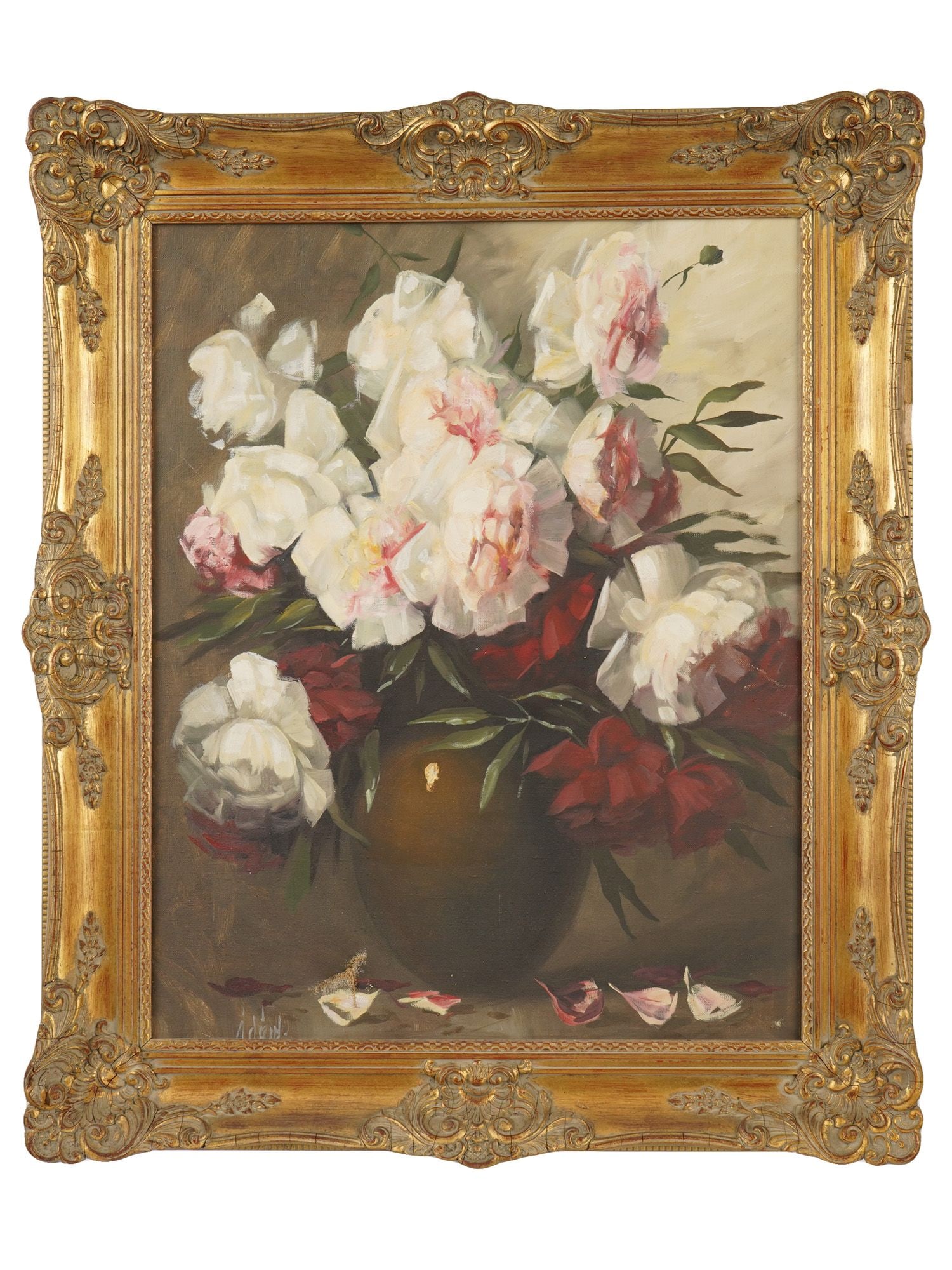STILL LIFE OIL PAINTING FLOWERS IN VASE SIGNED ADAM (1 of 6)