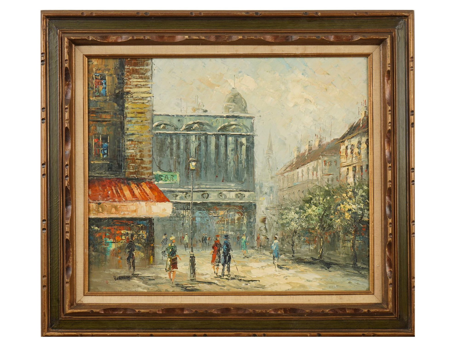 MID CENTURY OIL PAINTING SIGNED BURNETT PARISIAN STREET (1 of 5)