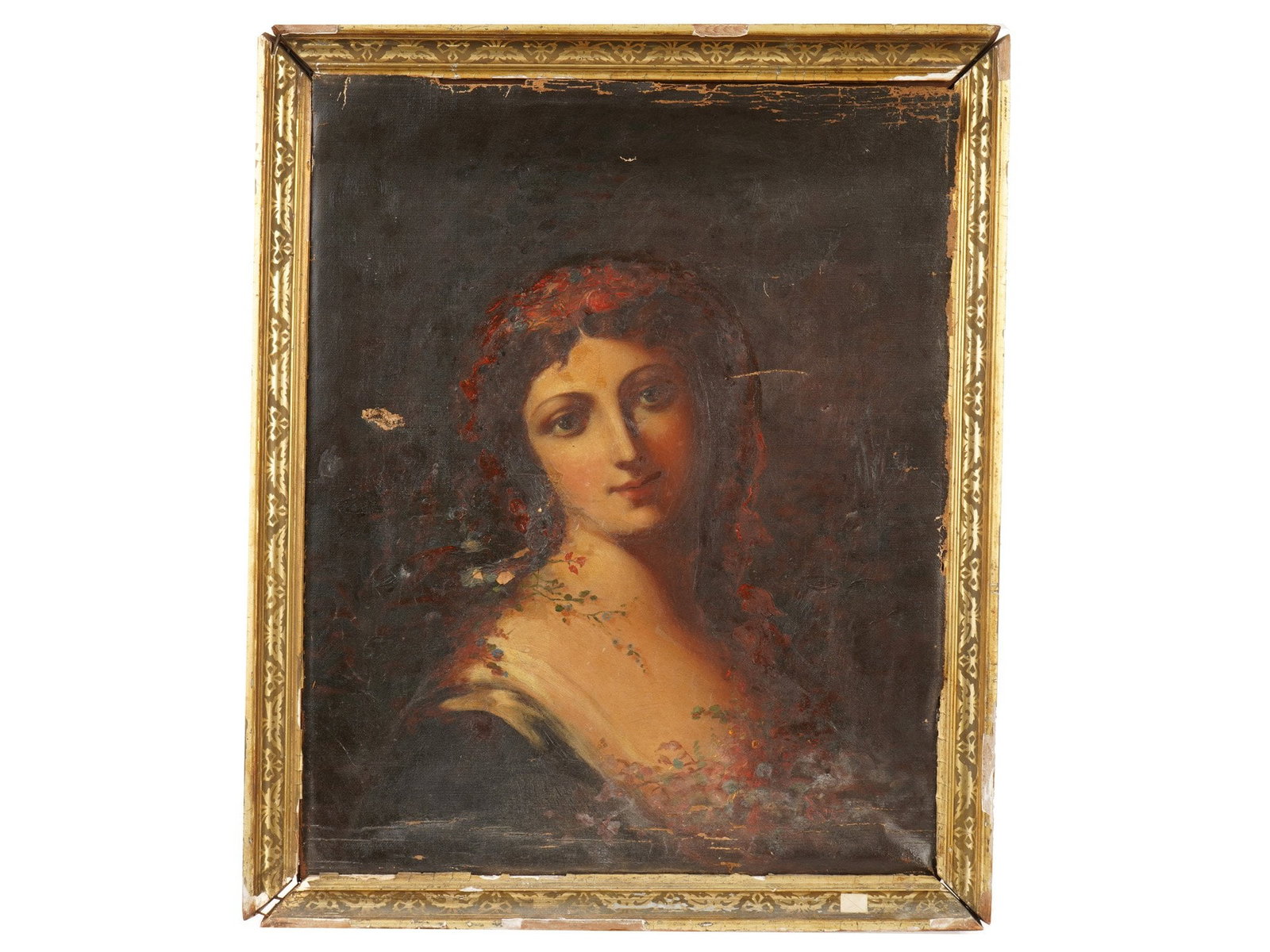ANTIQUE OIL PORTRAIT PAINTING OF A YOUNG WOMAN (1 of 6)