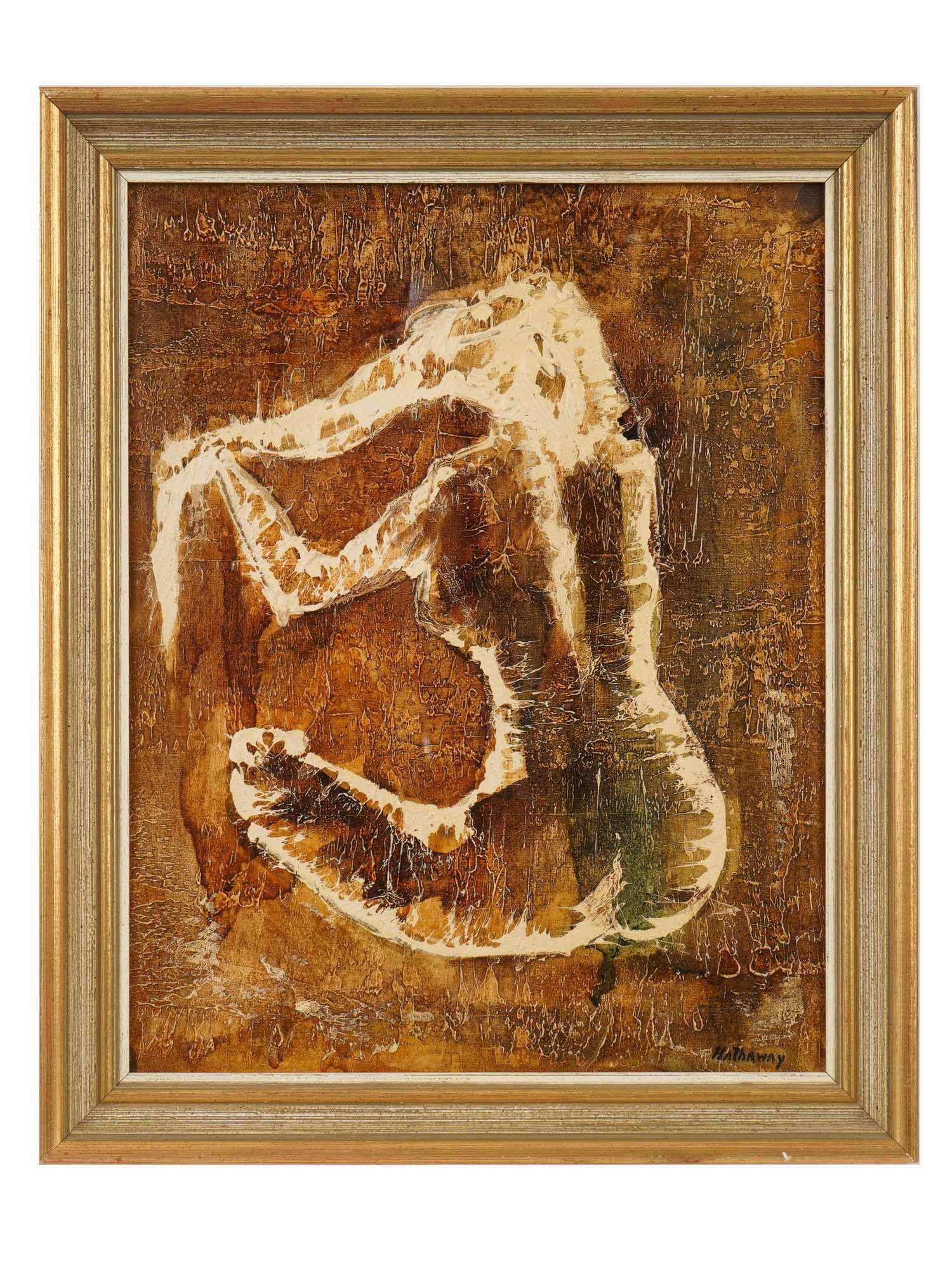 ABSTRACT FIGURE MIXED MEDIA PAINTING SIGNED HATHAWAY (1 of 4)
