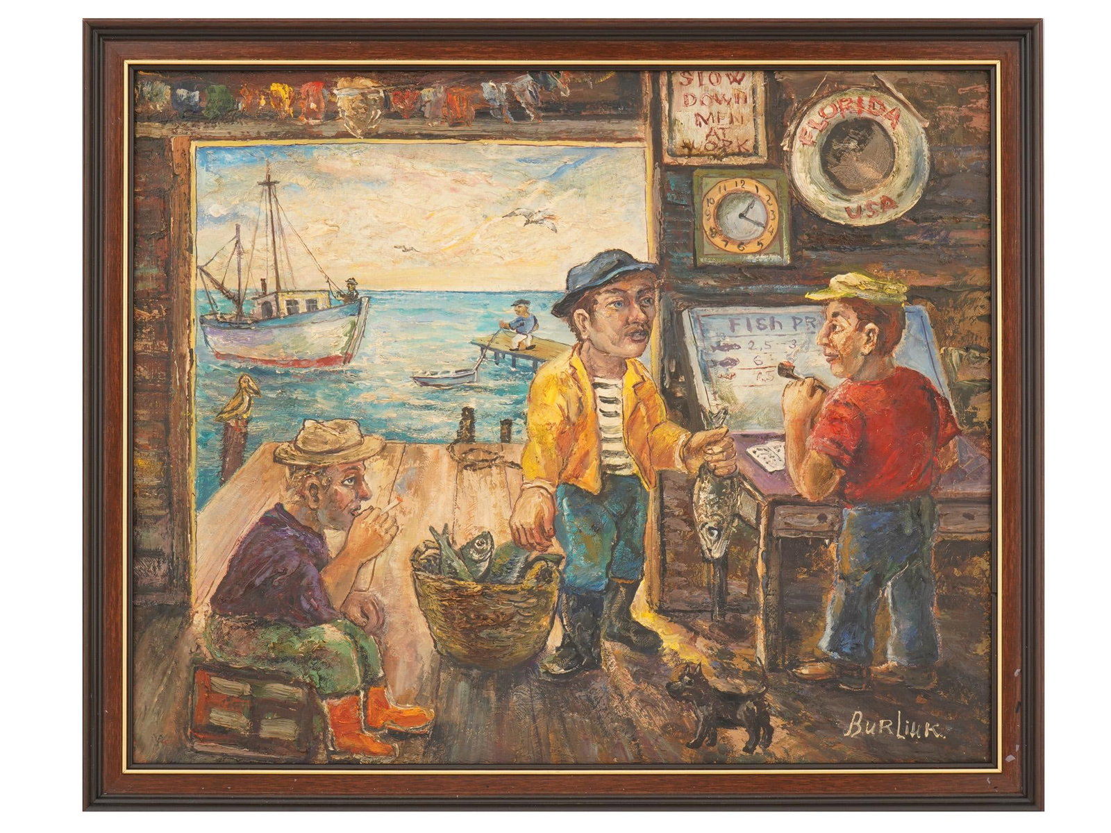 RUSSIAN MARINE OIL PAINTING SIGNED DAVID BURLIUK (1 of 4)