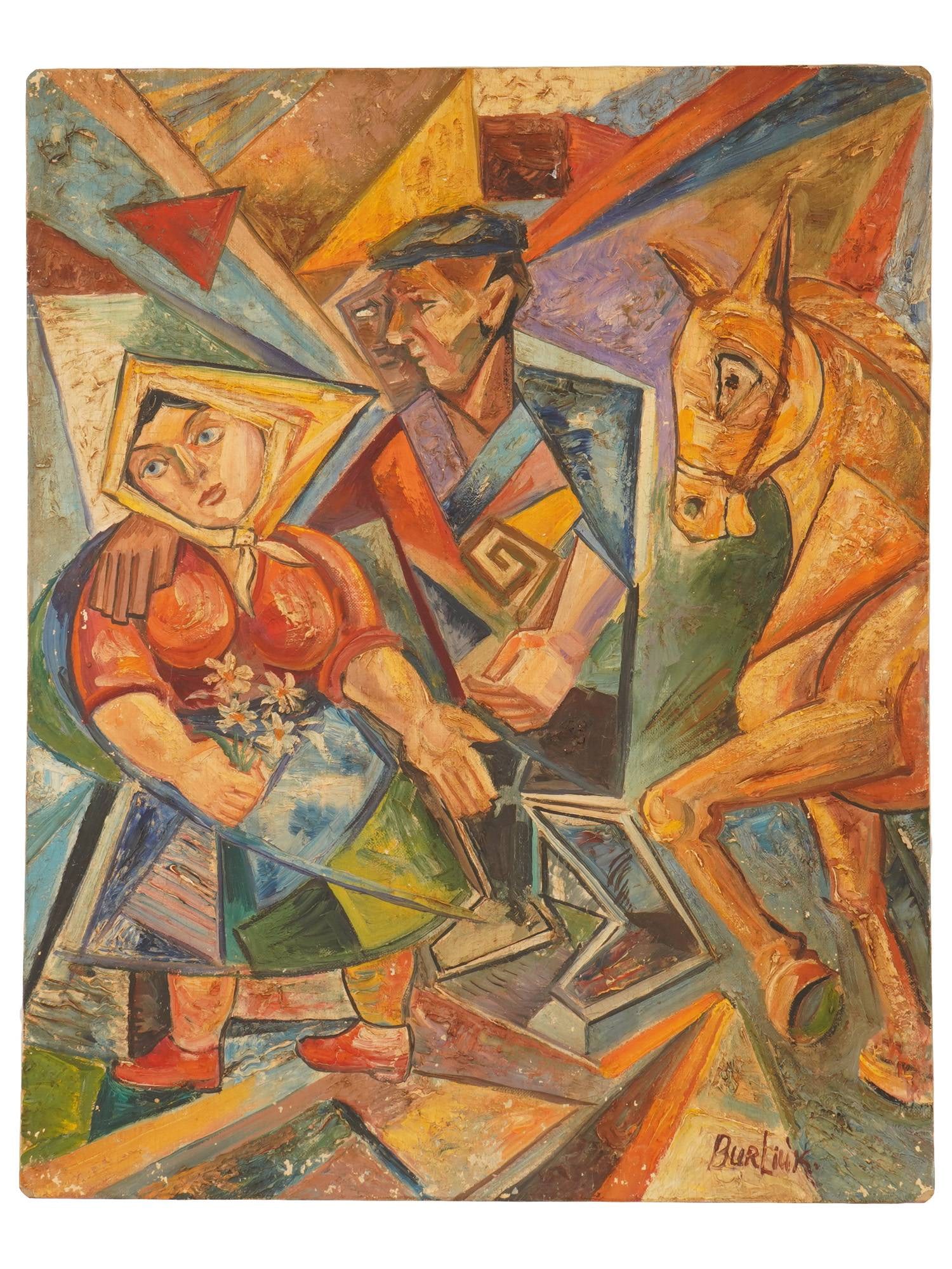 RUSSIAN SCENE OIL PAINTING SIGNED DAVID BURLIUK (1 of 5)