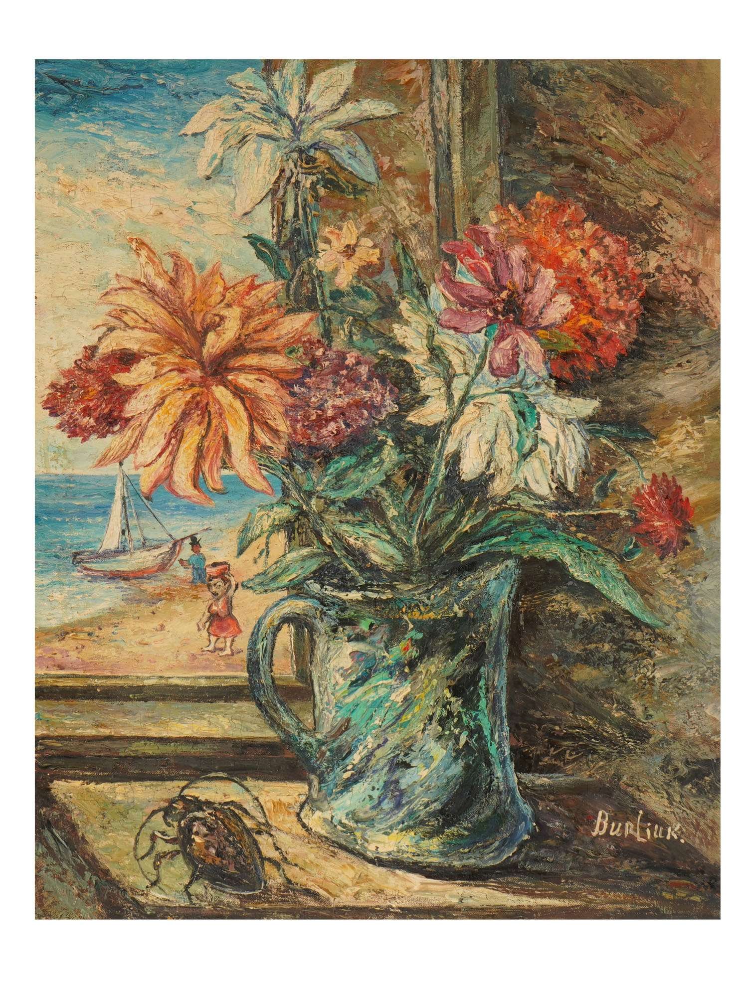 MODERNIST STILL LIFE OIL PAINTING SIGNED DAVID BURLIUK (1 of 4)