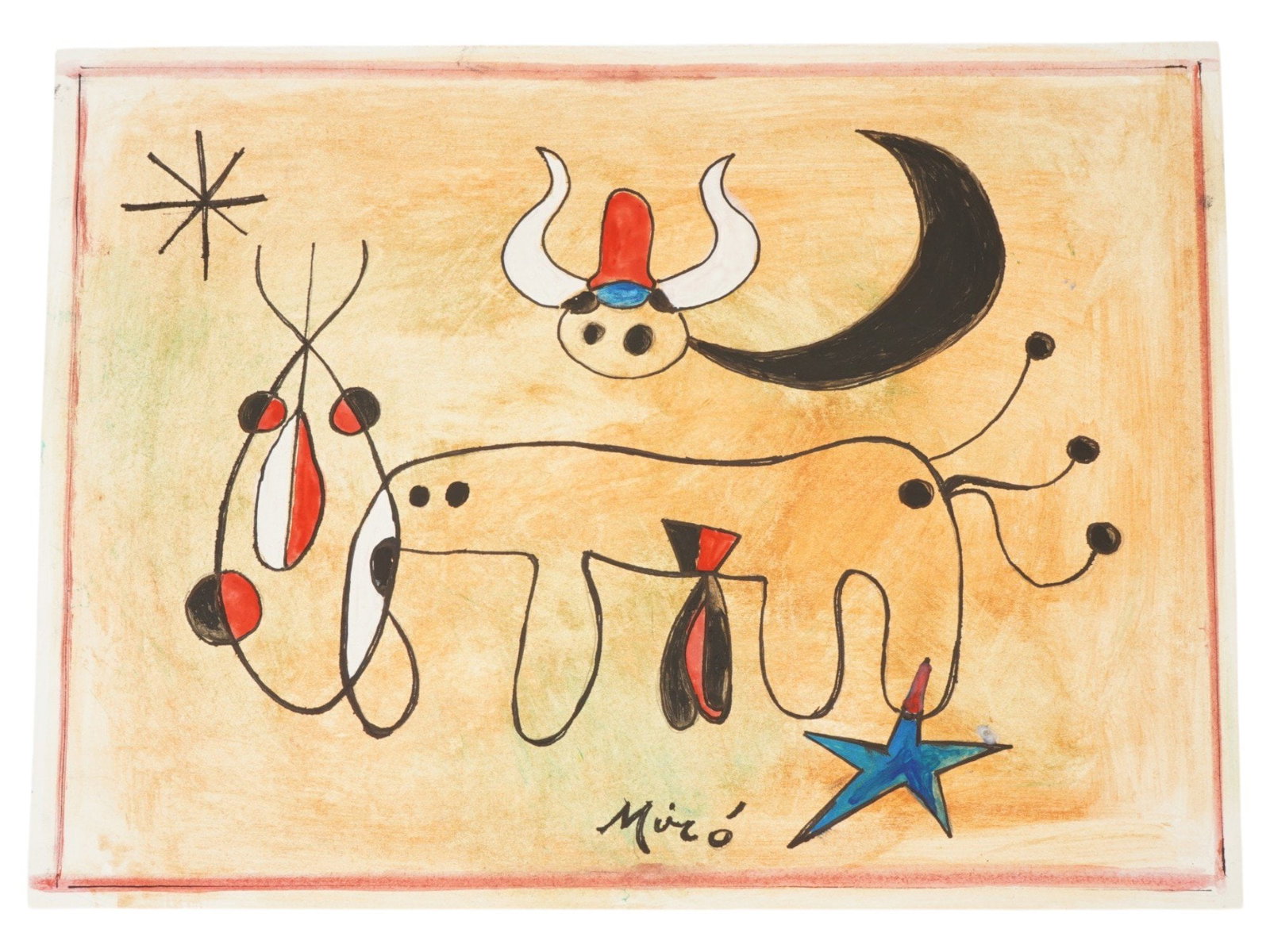 AFTER JOAN MIRO SURREALIST MIXED MEDIA PAINTING (1 of 3)
