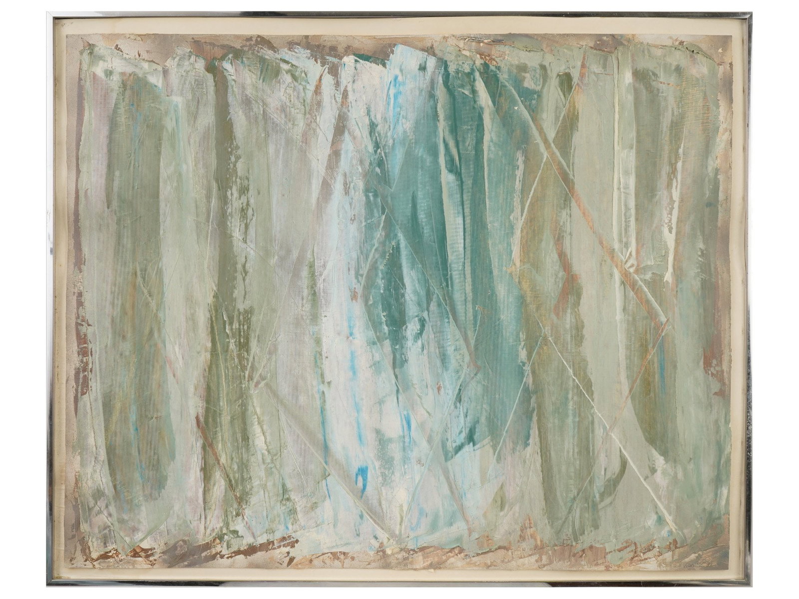 ABSTRACT EXPRESSIONIST ACRYLIC PAINTING SIGNED: A Contemporary acrylic painting on paper depicting an abstract expressionist composition. Signed by the artist, probably Rondel, and dated 79, lower right. Framed. Additionally inscribed, Banks XVII, 