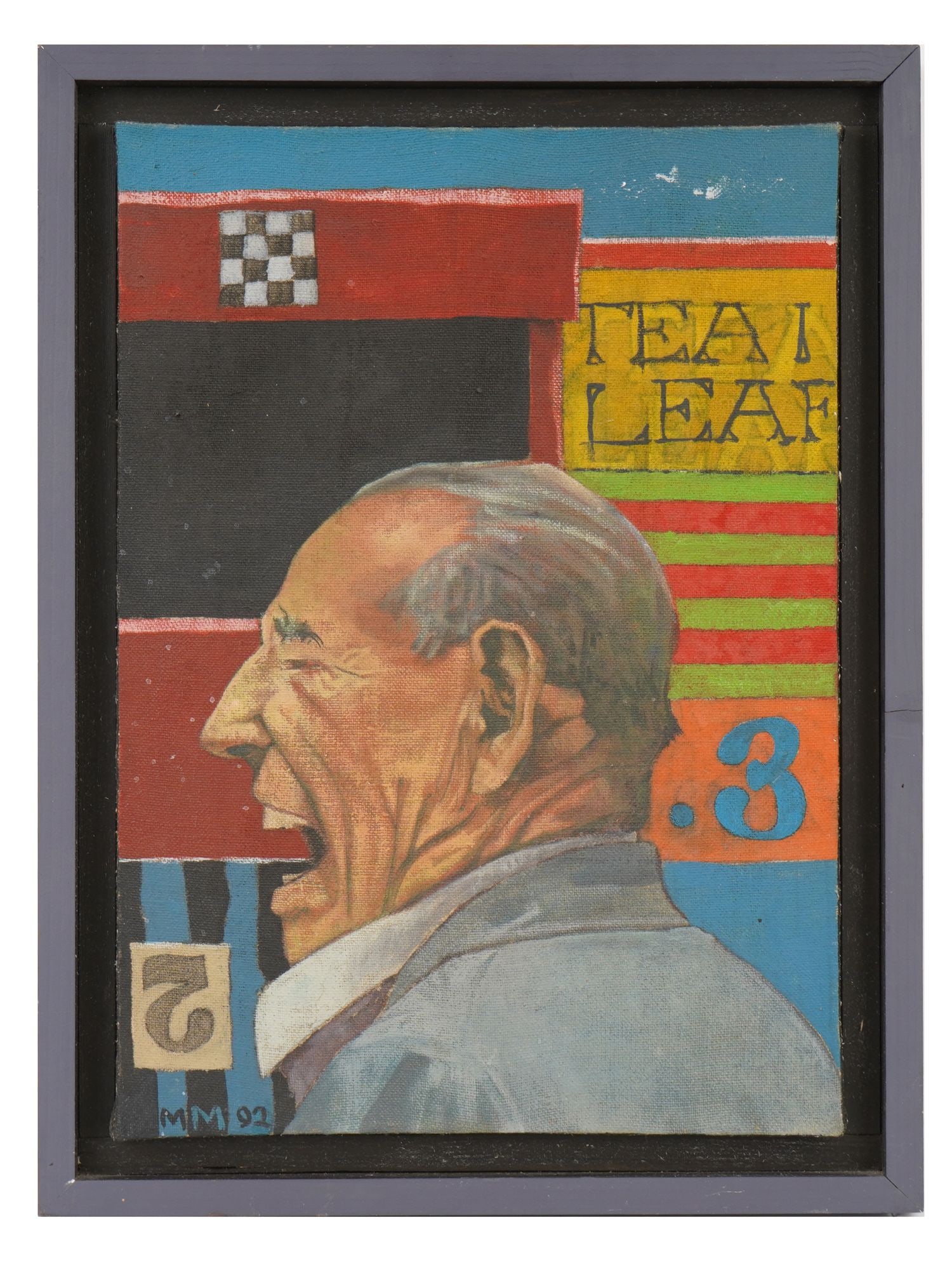 MATTHEW MOUNSEY AMERICAN PAINTING TEA LEAF 1992: Matthew Mounsey, American, born 1967, an oil painting on canvas titled Tea-Leaf, signed and dated 1992 lower left. Mounsey, educated at the City and Guilds of London Art School, is known for his vibra