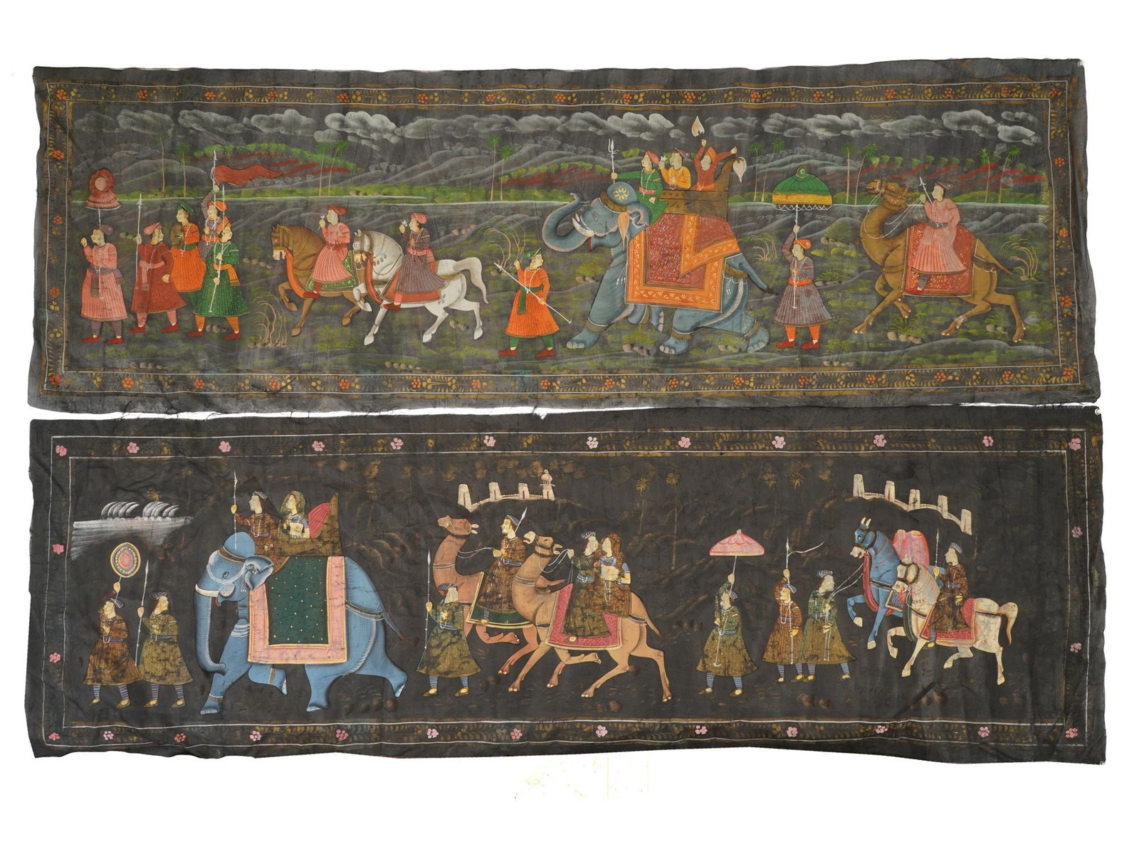 VINTAGE INDIAN PICHWAI PROCESSION PAINTINGS ON TEXTILE (1 of 7)