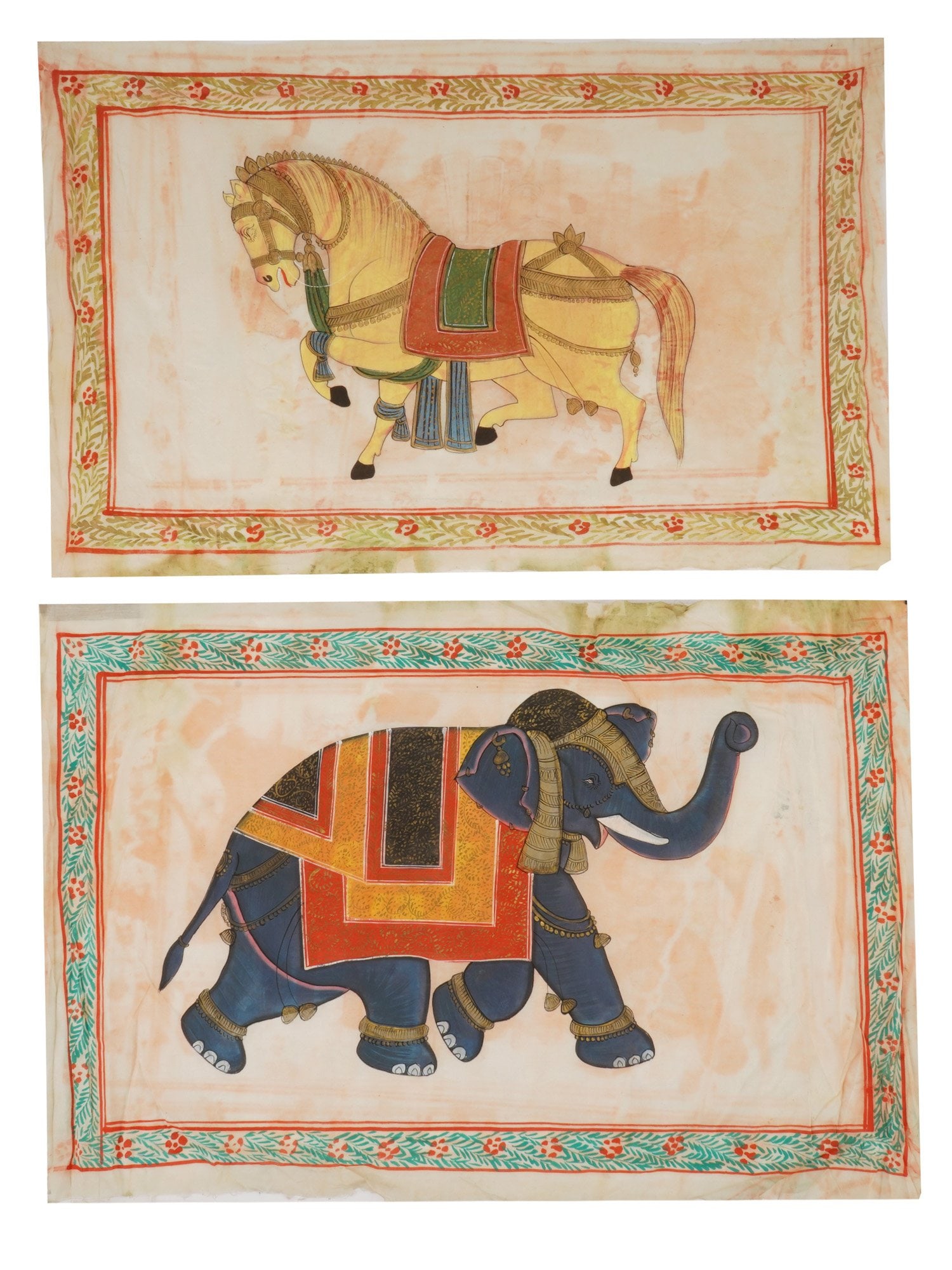 LOT OF INDIAN ANIMAL MINIATURE PAINTINGS ON TEXTILE (1 of 4)